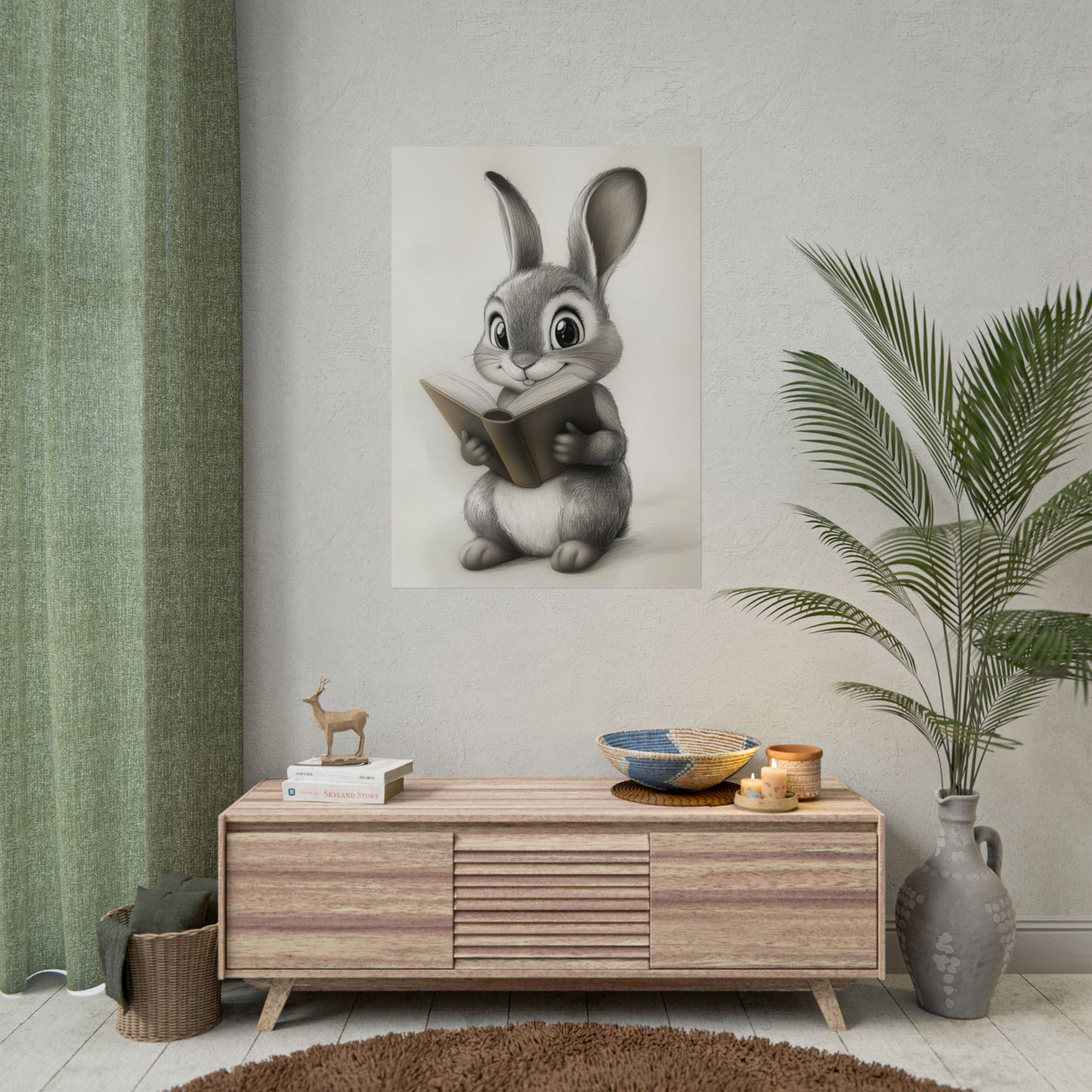 Adorable Rabbit Reading A Book - Premium Art Print