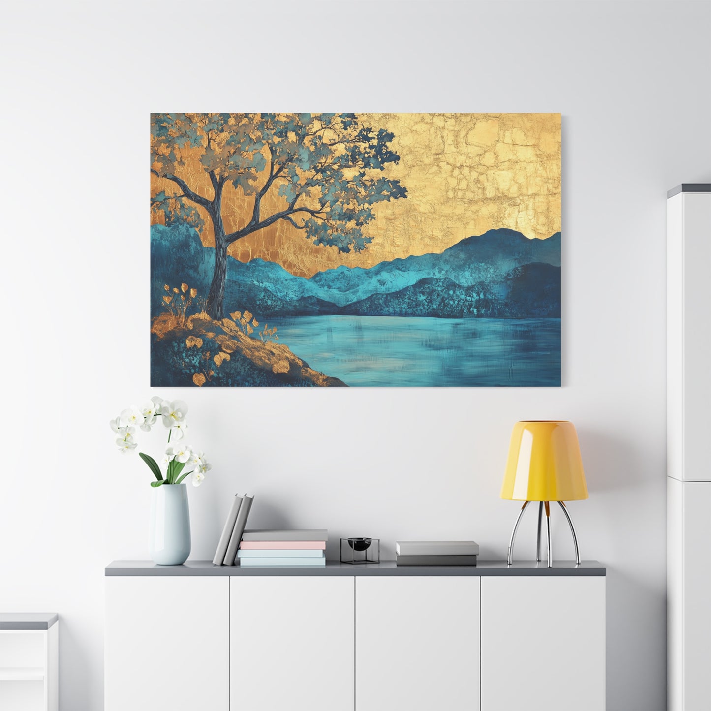 Gold Leaf Blue Gold Landscape - Canvas