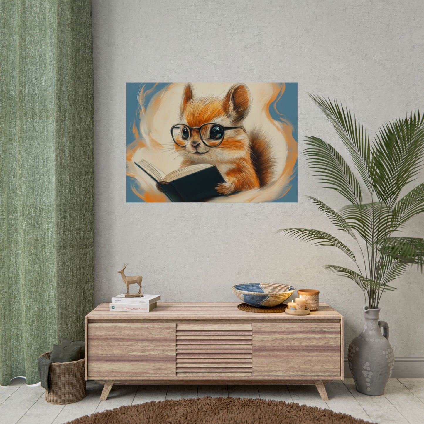 Whimsical Chipmunk Reading A Book - Premium Art Print