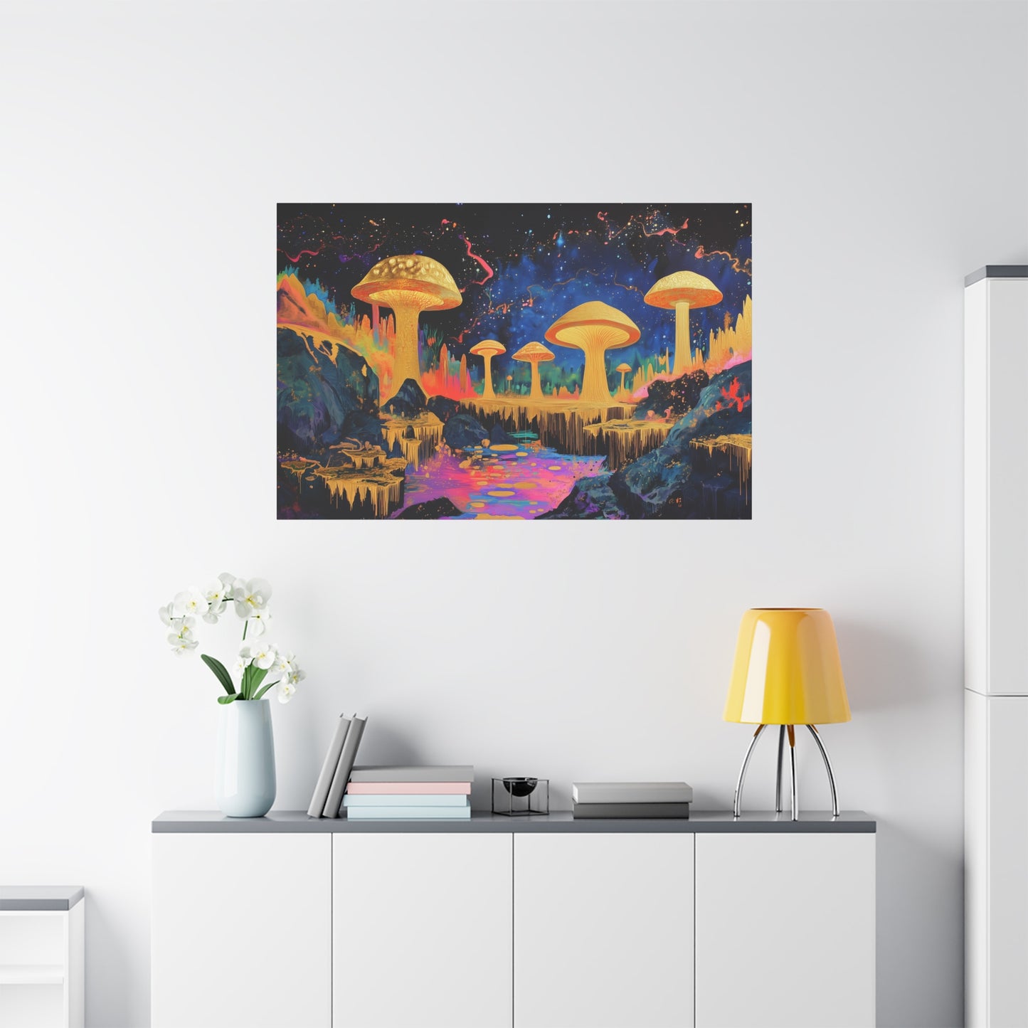 Gold Leaf Vibrant Mushroom Landscape - Canvas