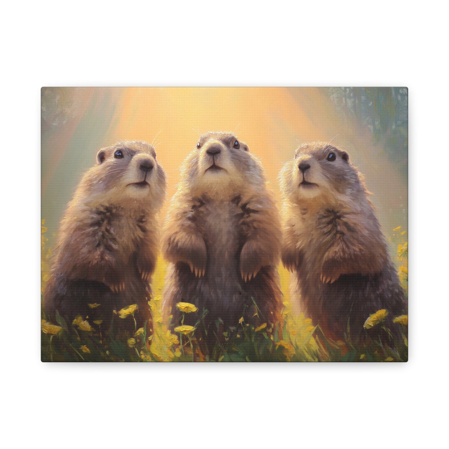 Three Groundhog Friends Marmot Art - Canvas