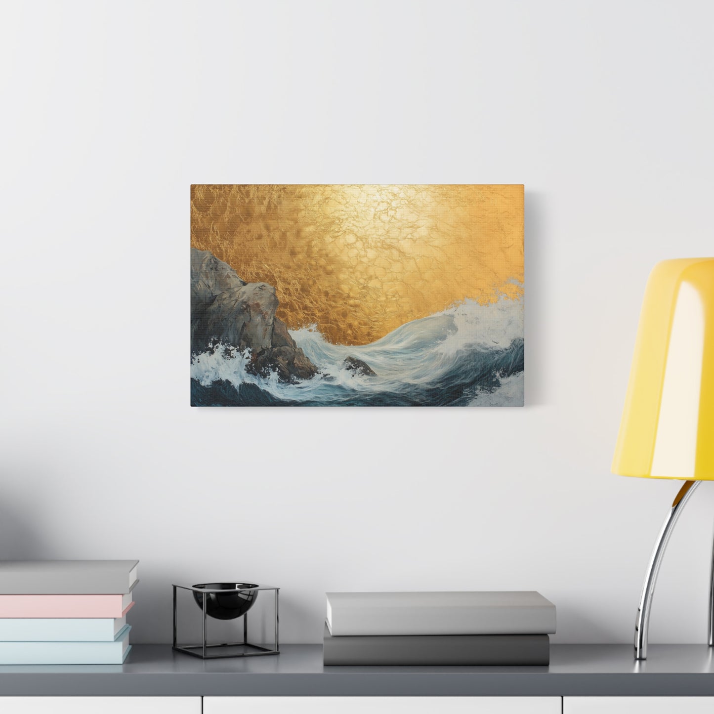 Golden Leaf Waves On the Rocks - Canvas Art
