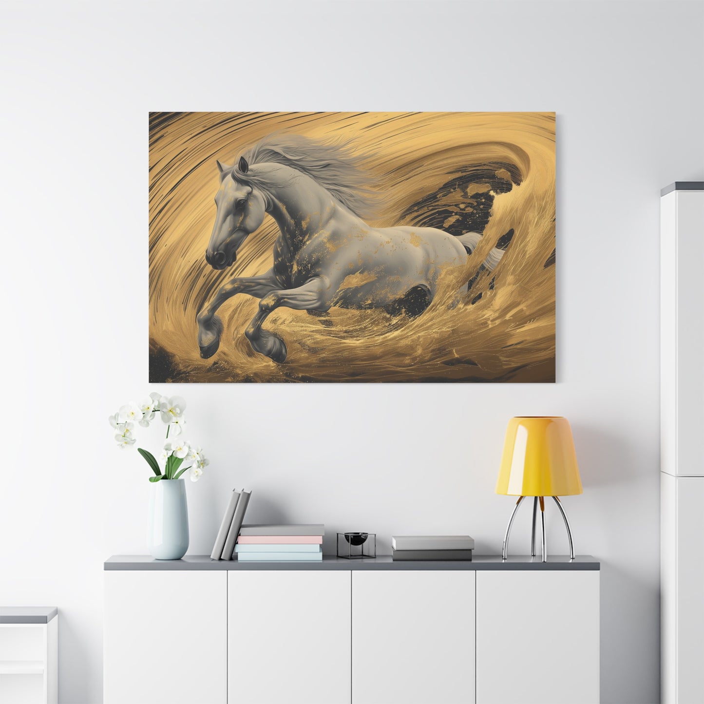 Gold Leaf White Horse - Canvas Art