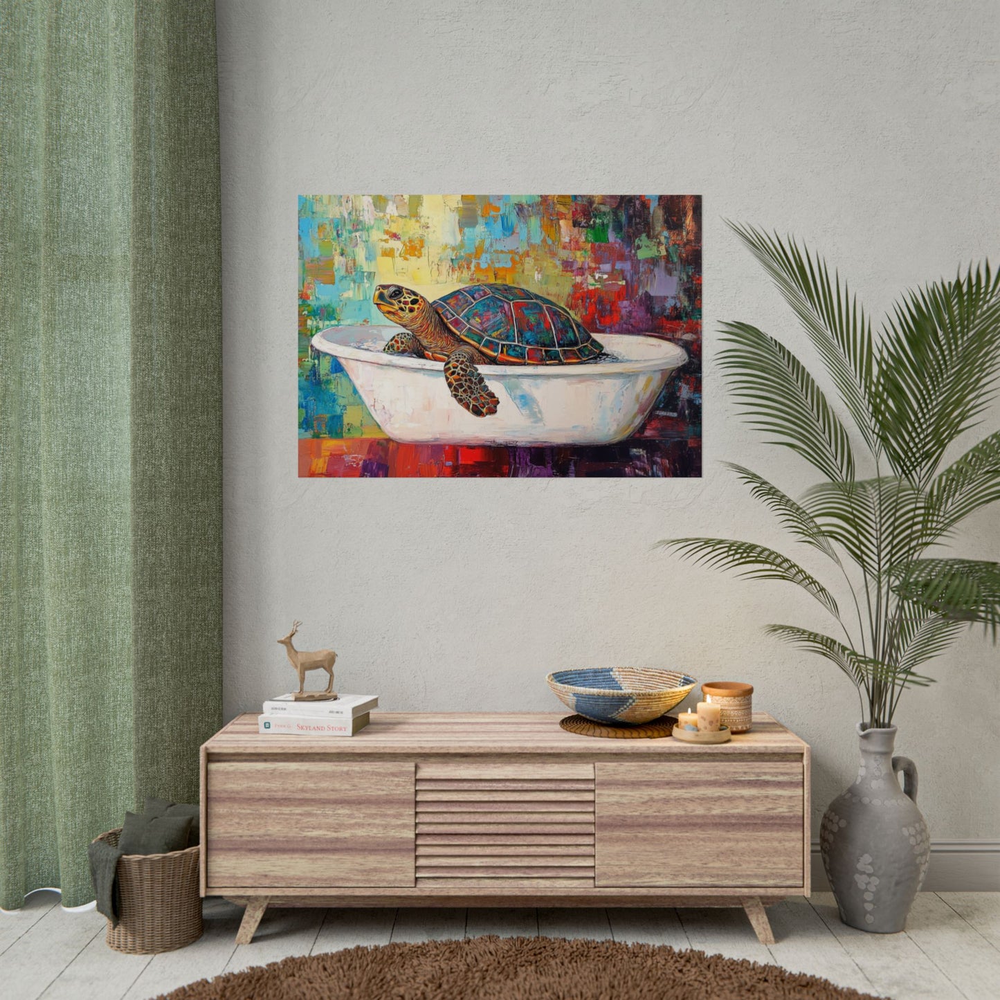 Colorful Turtle In A Bathtub - Premium Art Print