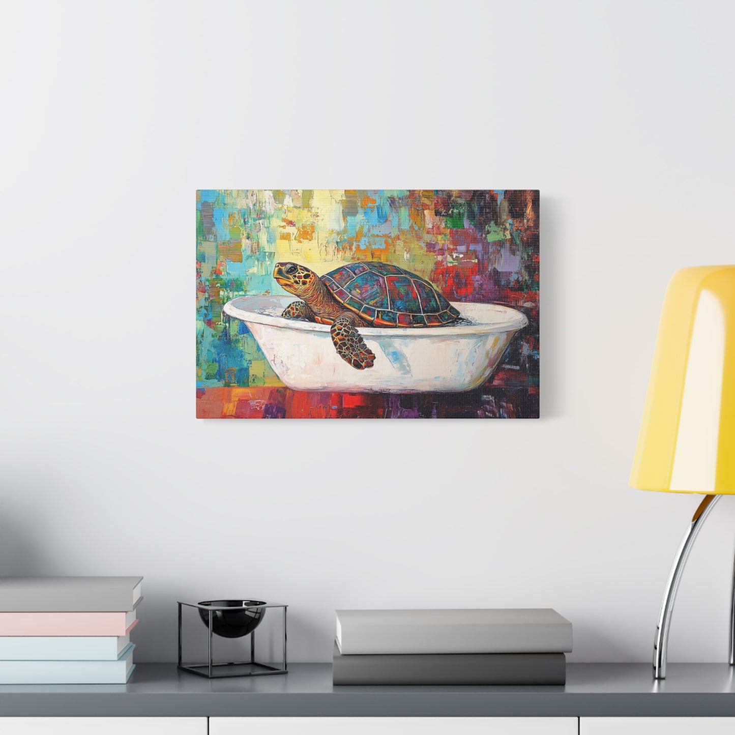 Colorful Turtle In A Bathtub - Canvas