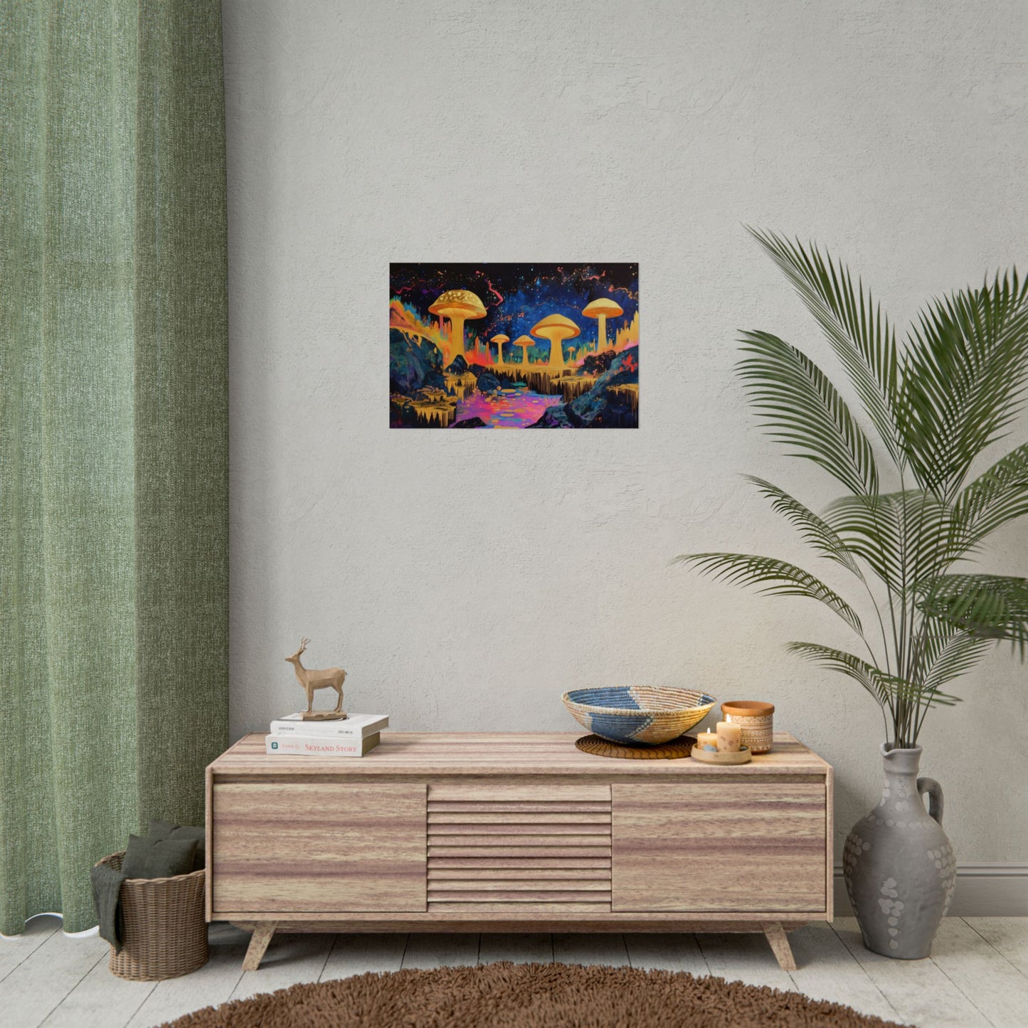 Gold Leaf Vibrant Mushroom Landscape - Premium Art Print
