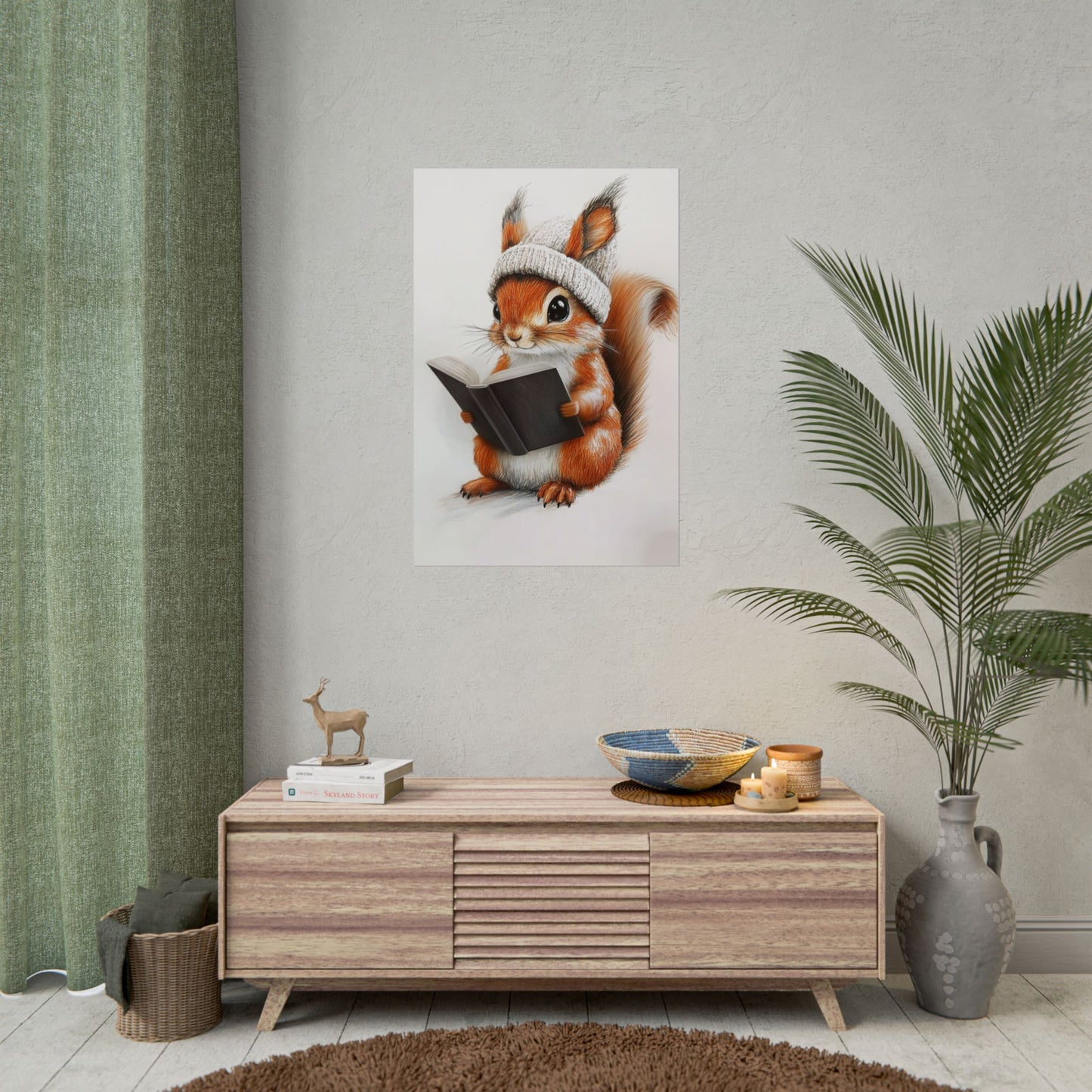 Intelligent Squirrel Reading A Book - Premium Art Print