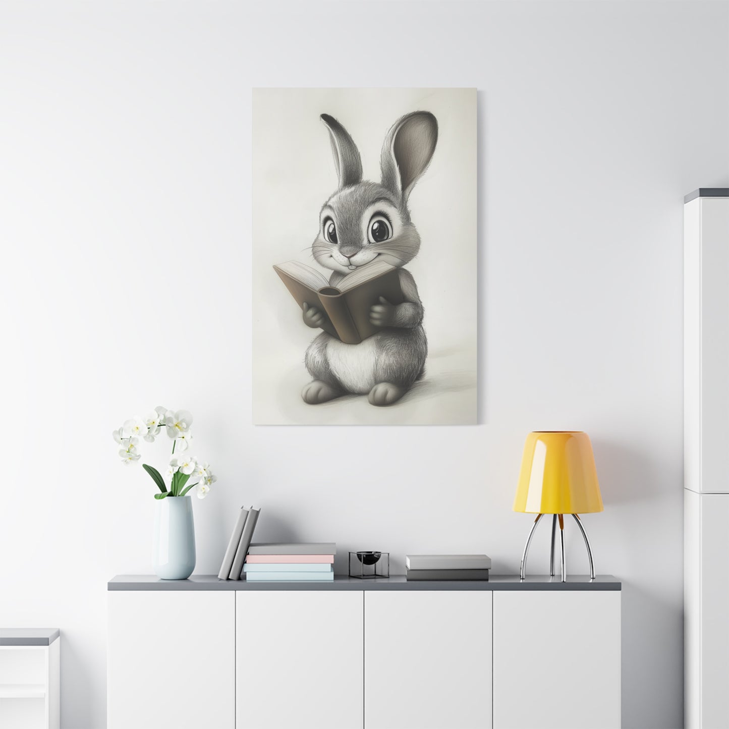 Adorable Rabbit Reading A Book - Canvas
