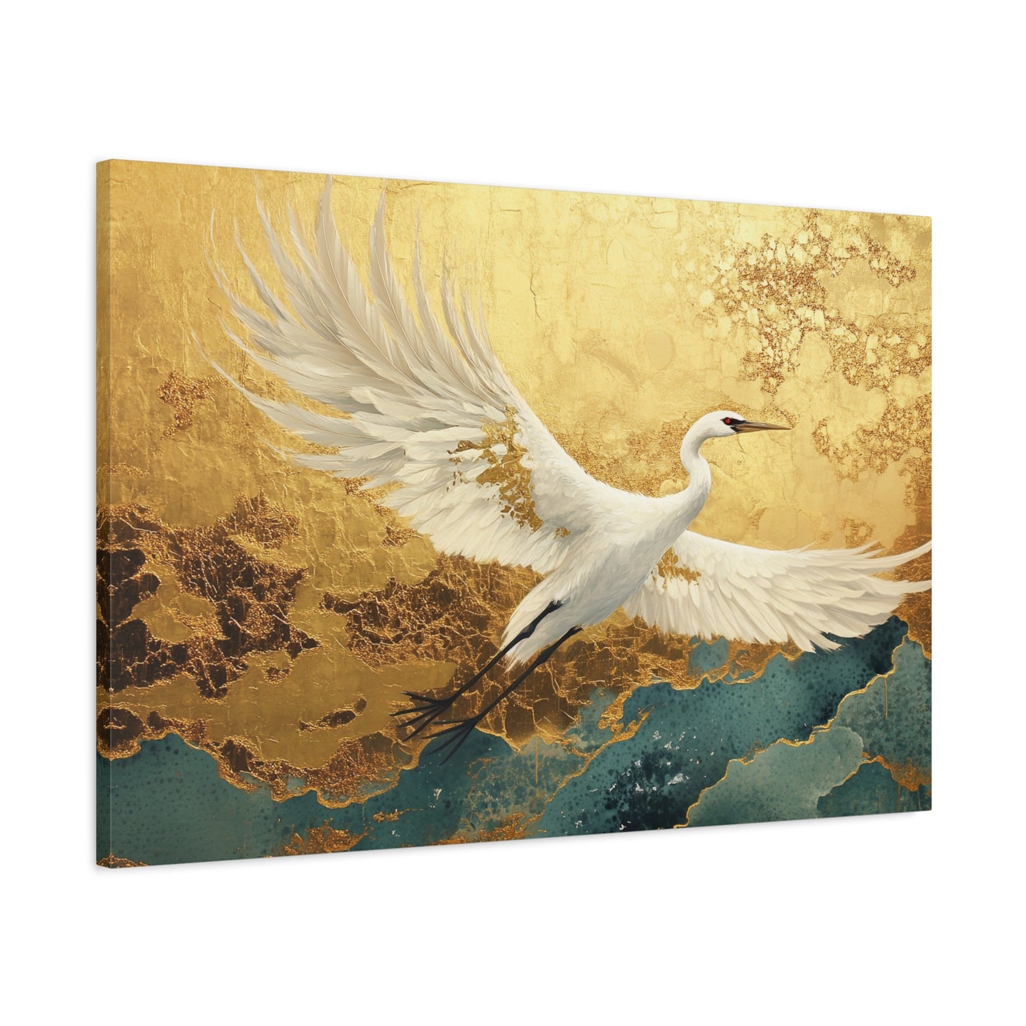 Gold Leaf White Crane - Canvas