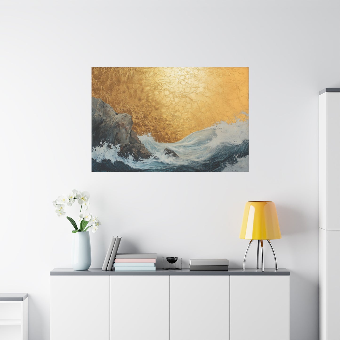 Golden Leaf Waves On the Rocks - Canvas Art