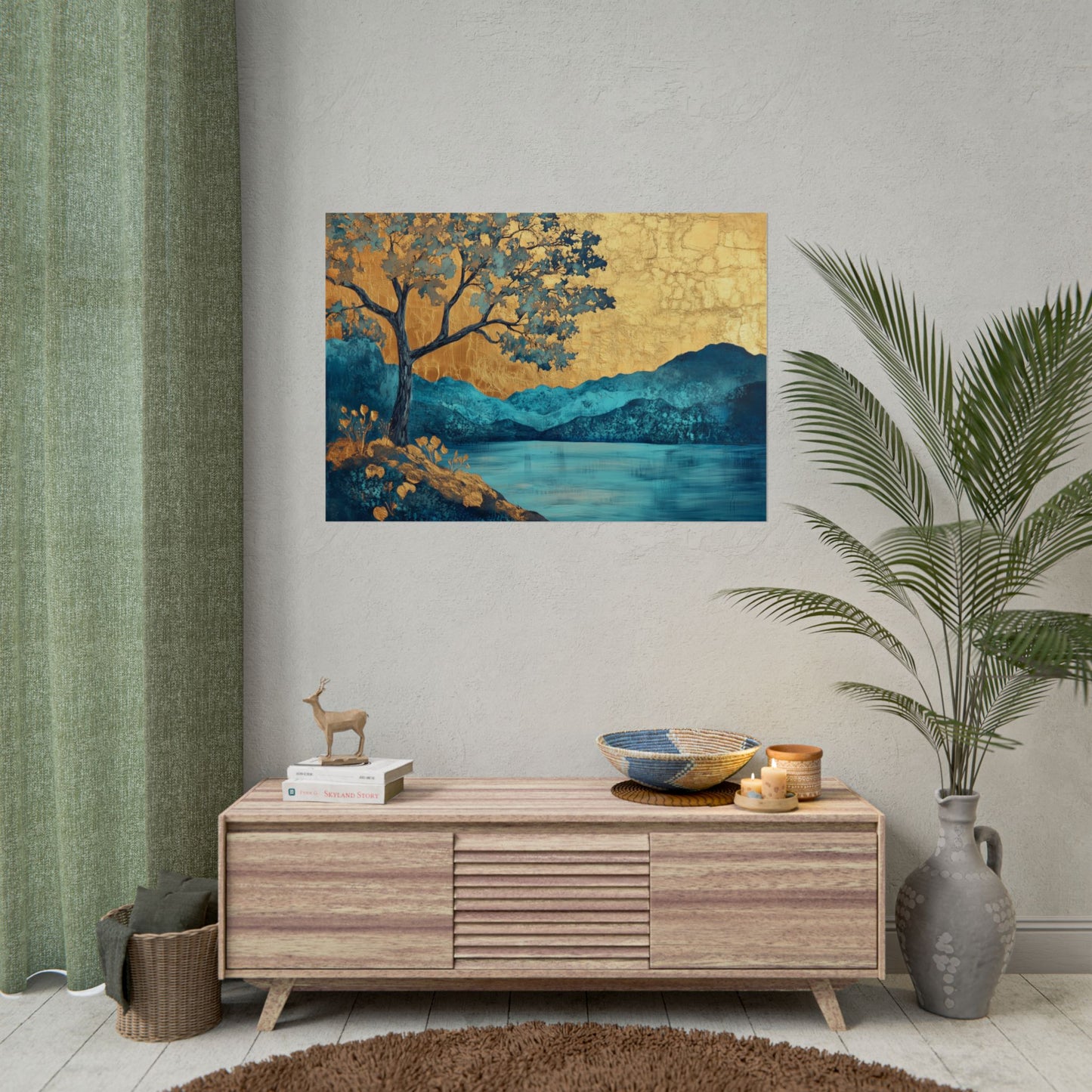 Gold Leaf Blue Gold Landscape - Premium Art Print