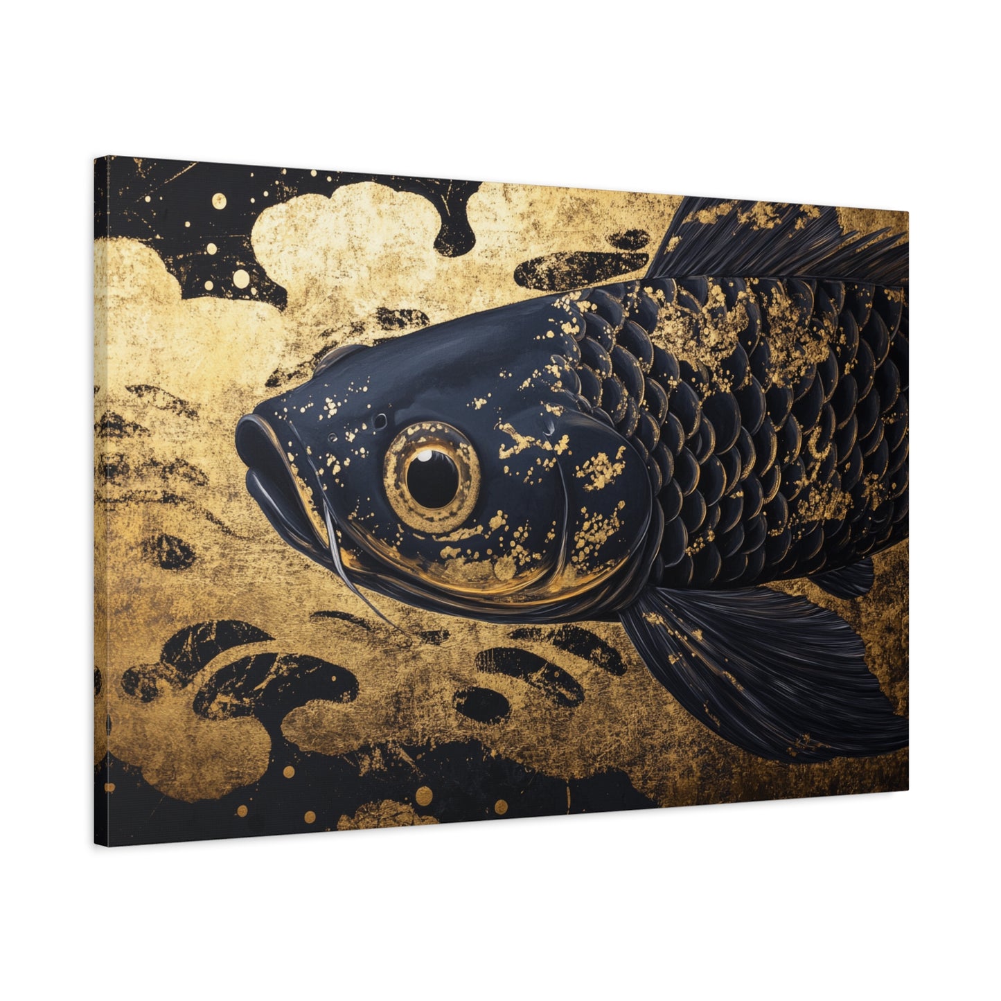 Gold Leaf Black Koi Fish - Canvas