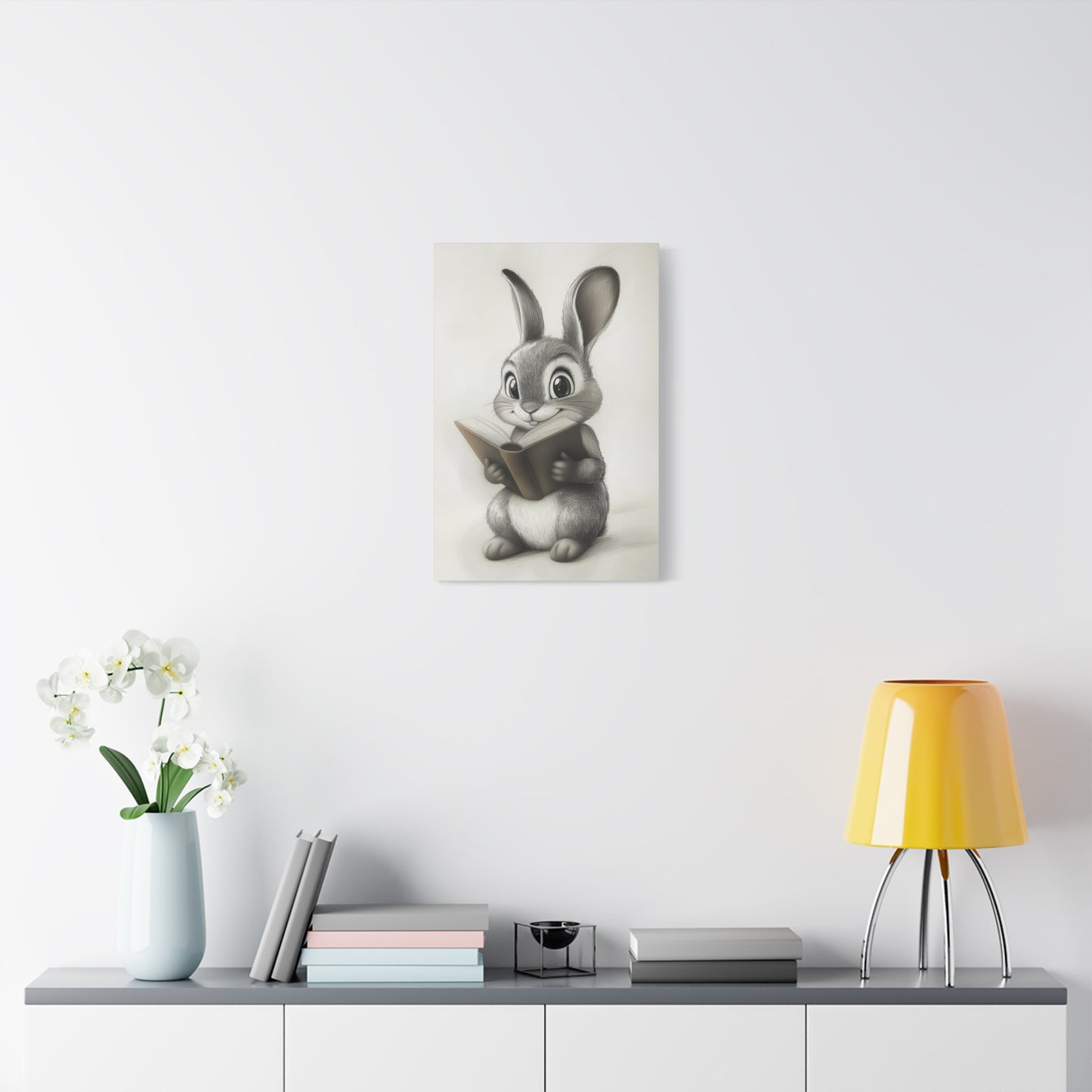 Adorable Rabbit Reading A Book - Canvas