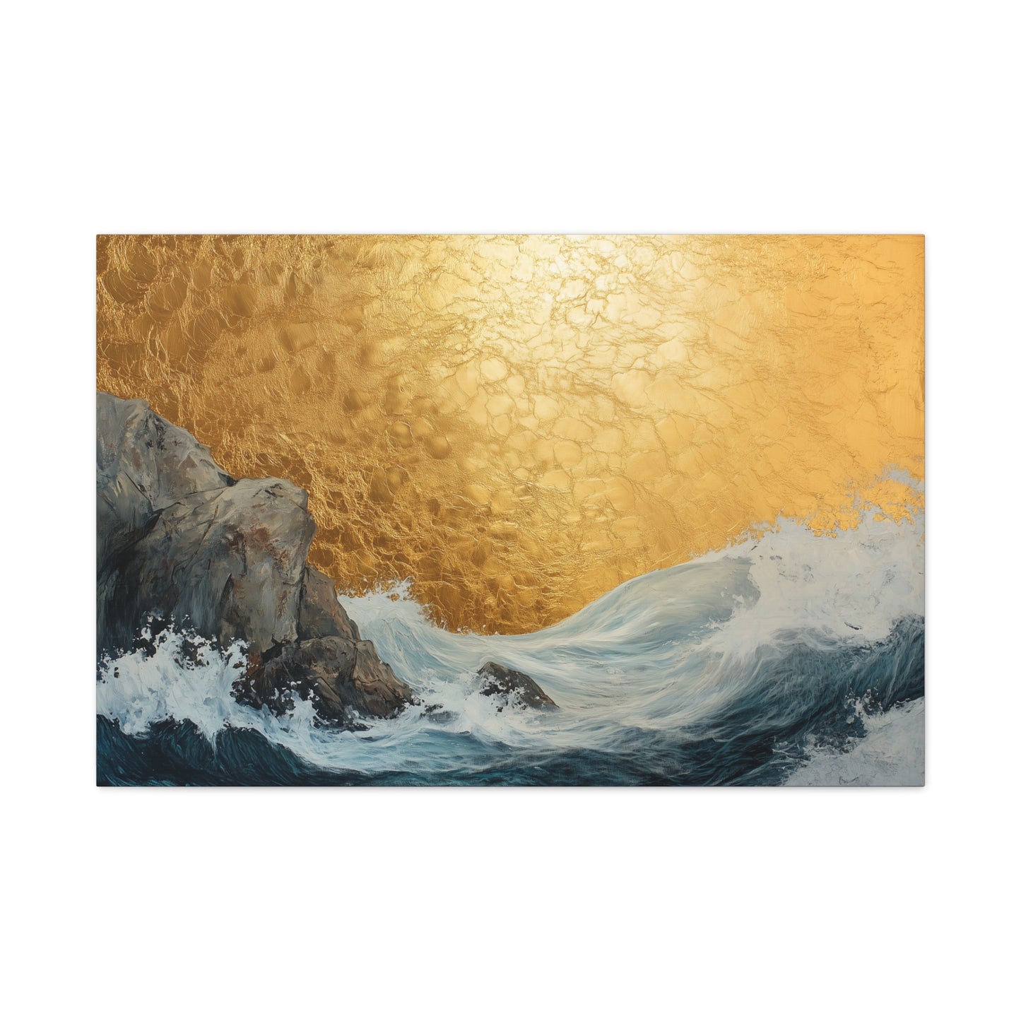 Golden Leaf Waves On the Rocks - Canvas Art