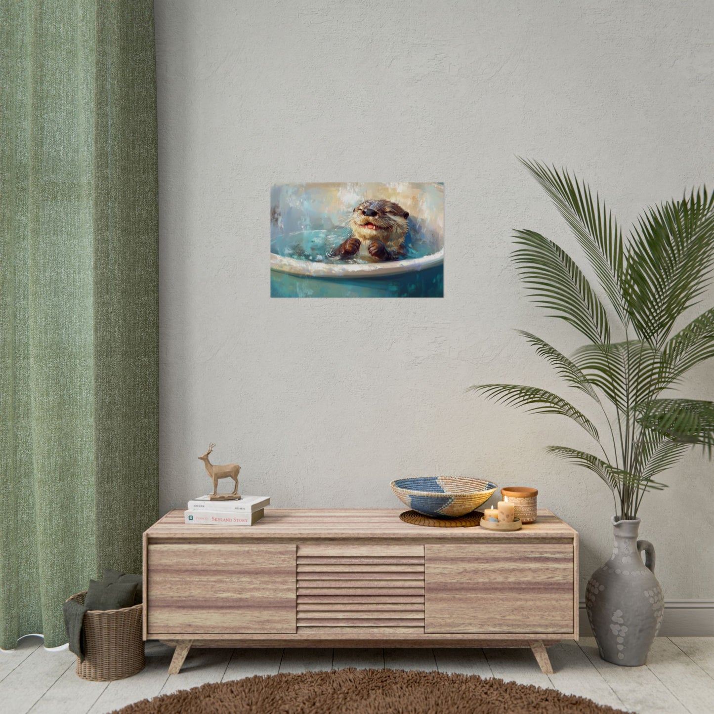 Playful Otter Taking A Bath - Premium Art Print
