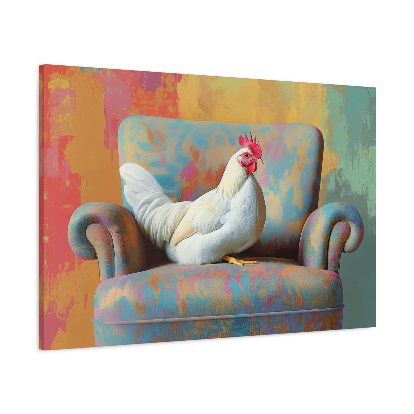 Vibrant Chicken Relaxing On An Elegant Armchair - Canvas