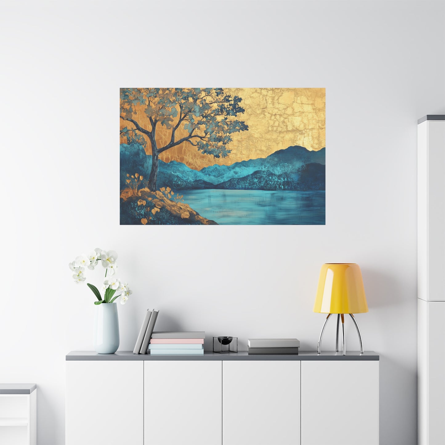 Gold Leaf Blue Gold Landscape - Canvas