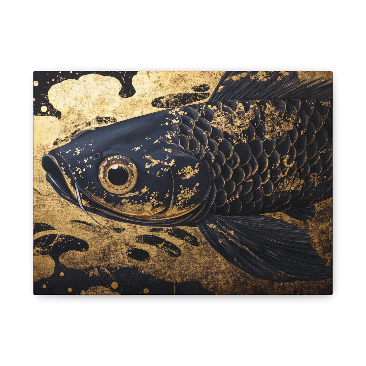 Gold Leaf Black Koi Fish - Canvas