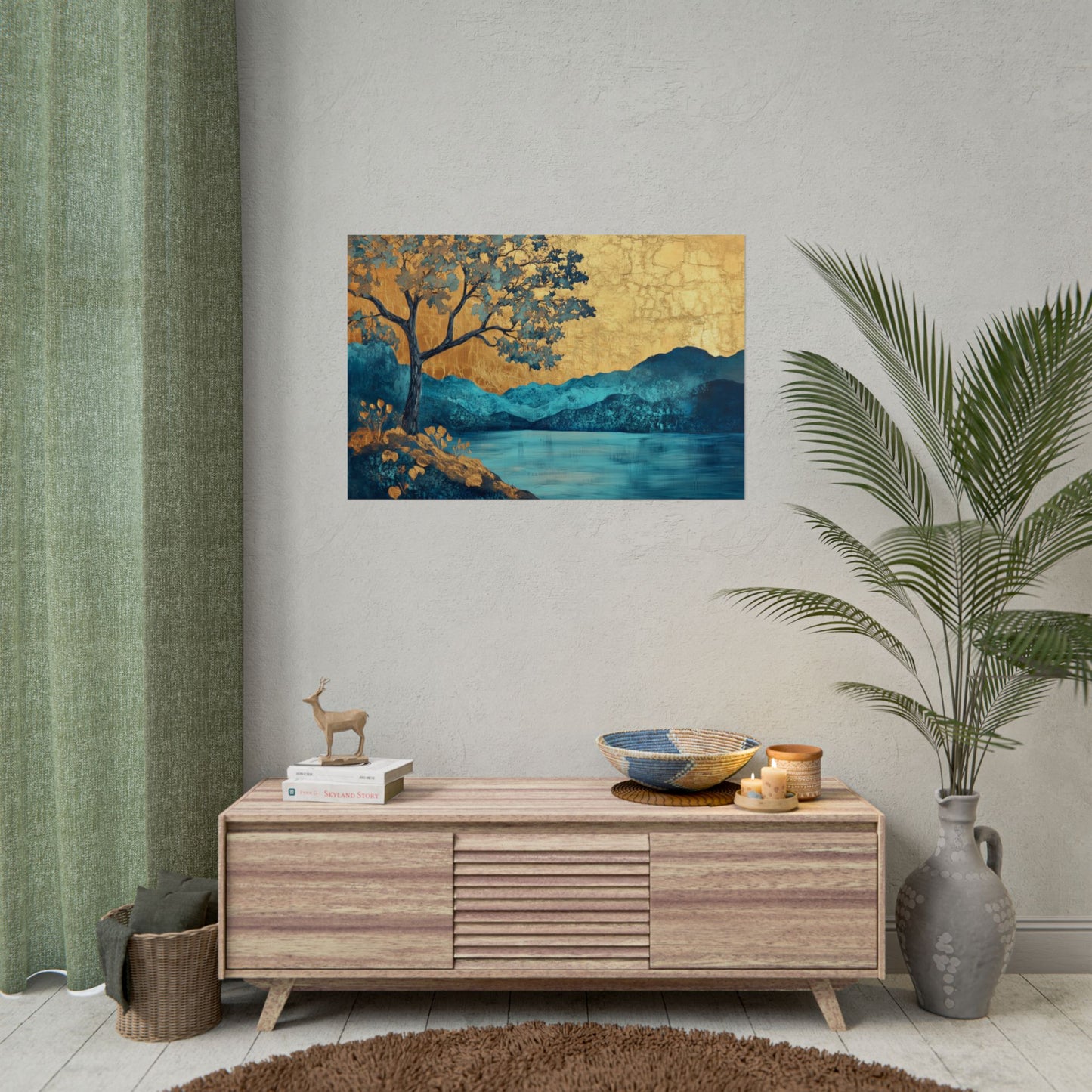 Gold Leaf Blue Gold Landscape - Premium Art Print