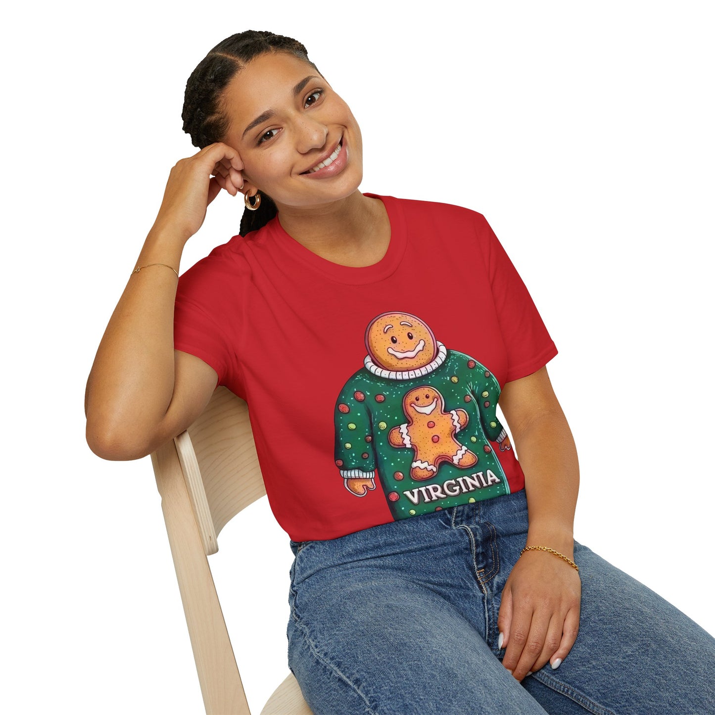 Gingerbread Man Wearing a Virginia Gingerbread Man, Funny Holiday Softstyle T-Shirt