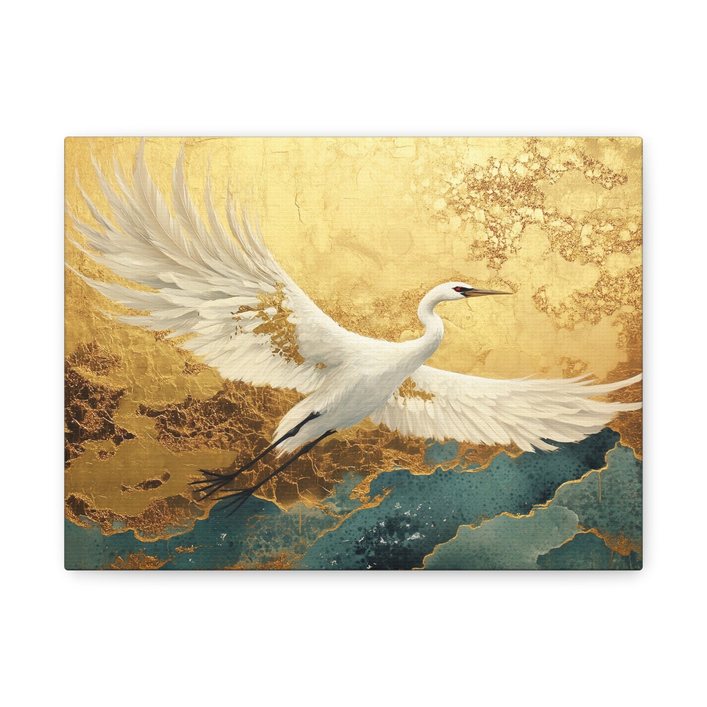 Gold Leaf White Crane - Canvas