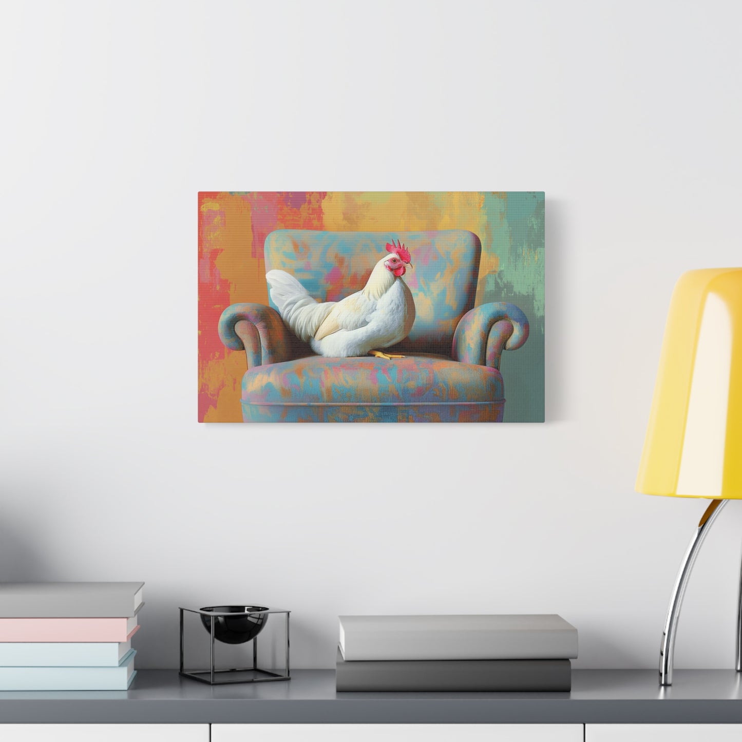 Vibrant Chicken Relaxing On An Elegant Armchair - Canvas