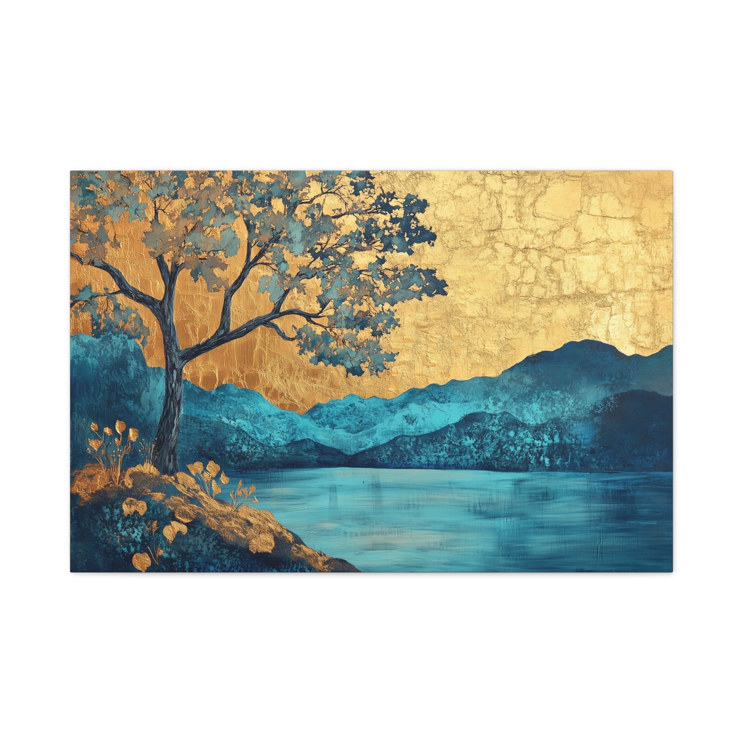 Gold Leaf Blue Gold Landscape - Canvas