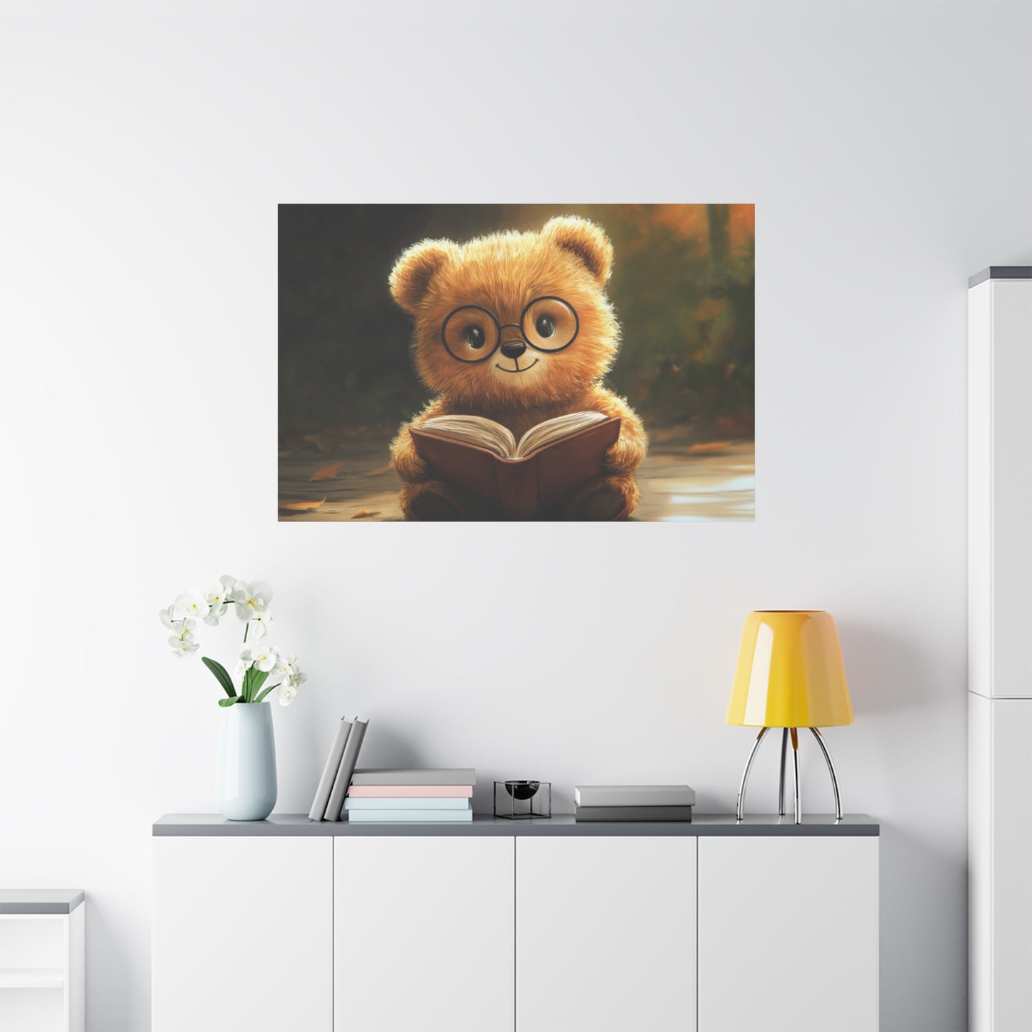 Adorable Teddy Bear Reading - Canvas