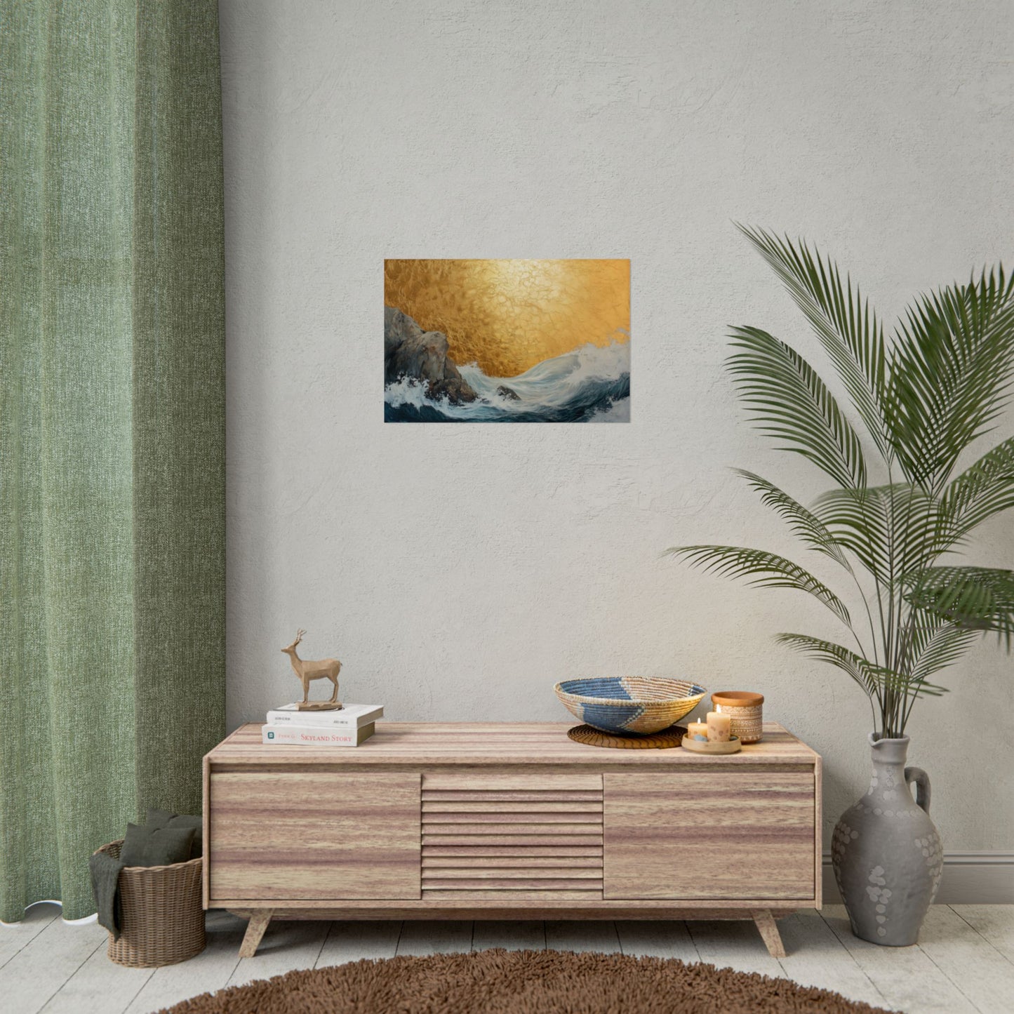Golden Leaf Waves On The Rocks - Premium Art Print