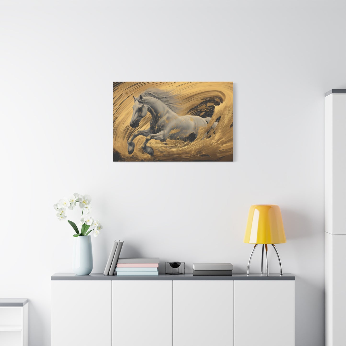 Gold Leaf White Horse - Canvas Art