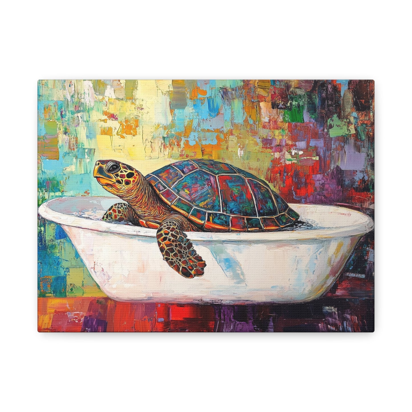 Colorful Turtle In A Bathtub - Canvas