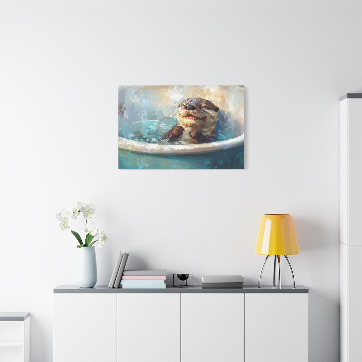 Playful Otter Taking A Bath - Canvas