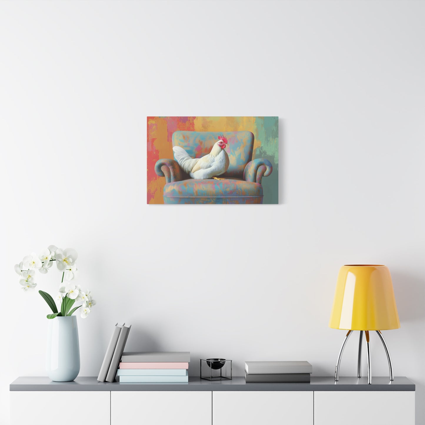 Vibrant Chicken Relaxing On An Elegant Armchair - Canvas