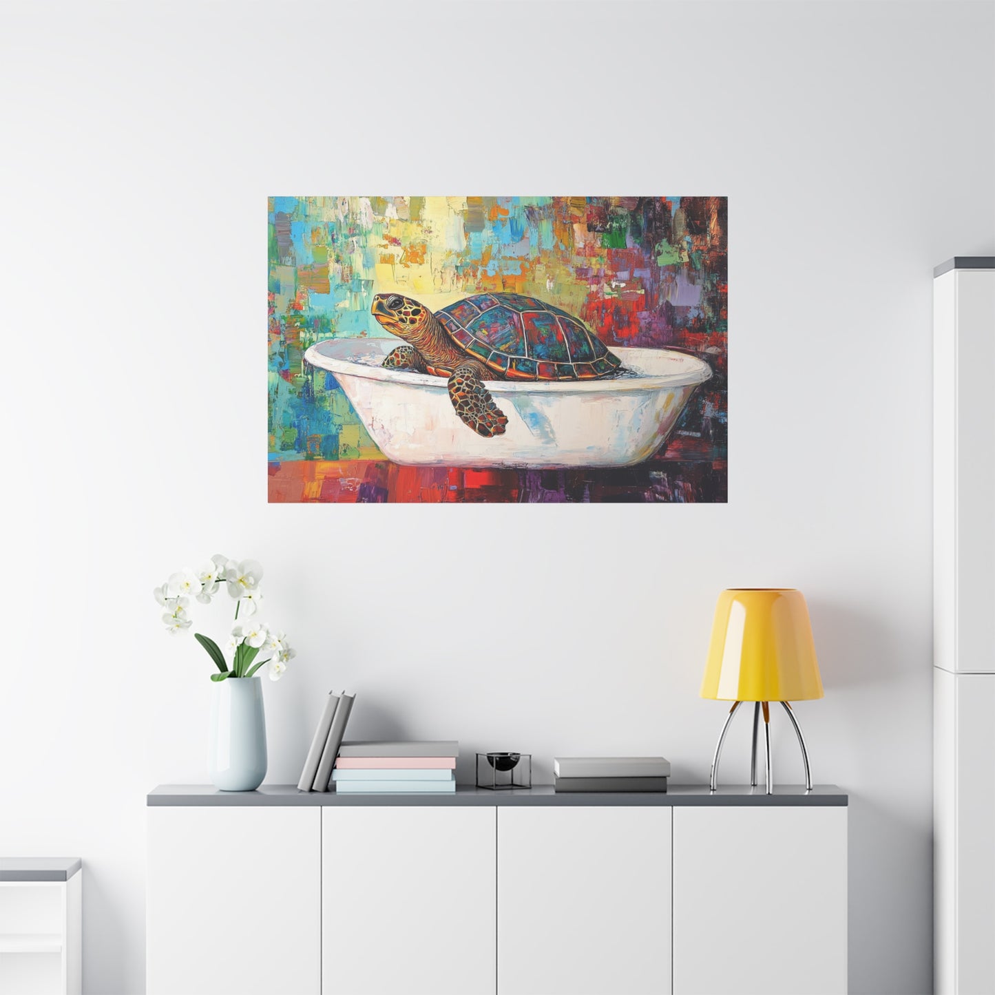 Colorful Turtle In A Bathtub - Canvas