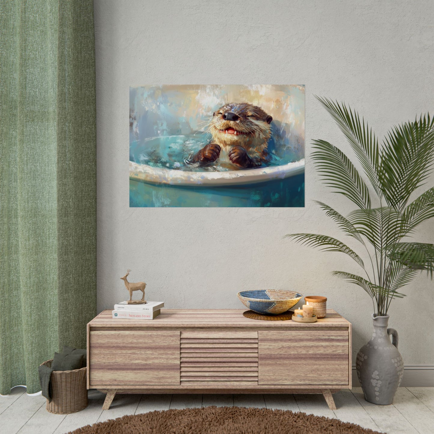 Playful Otter Taking A Bath - Premium Art Print