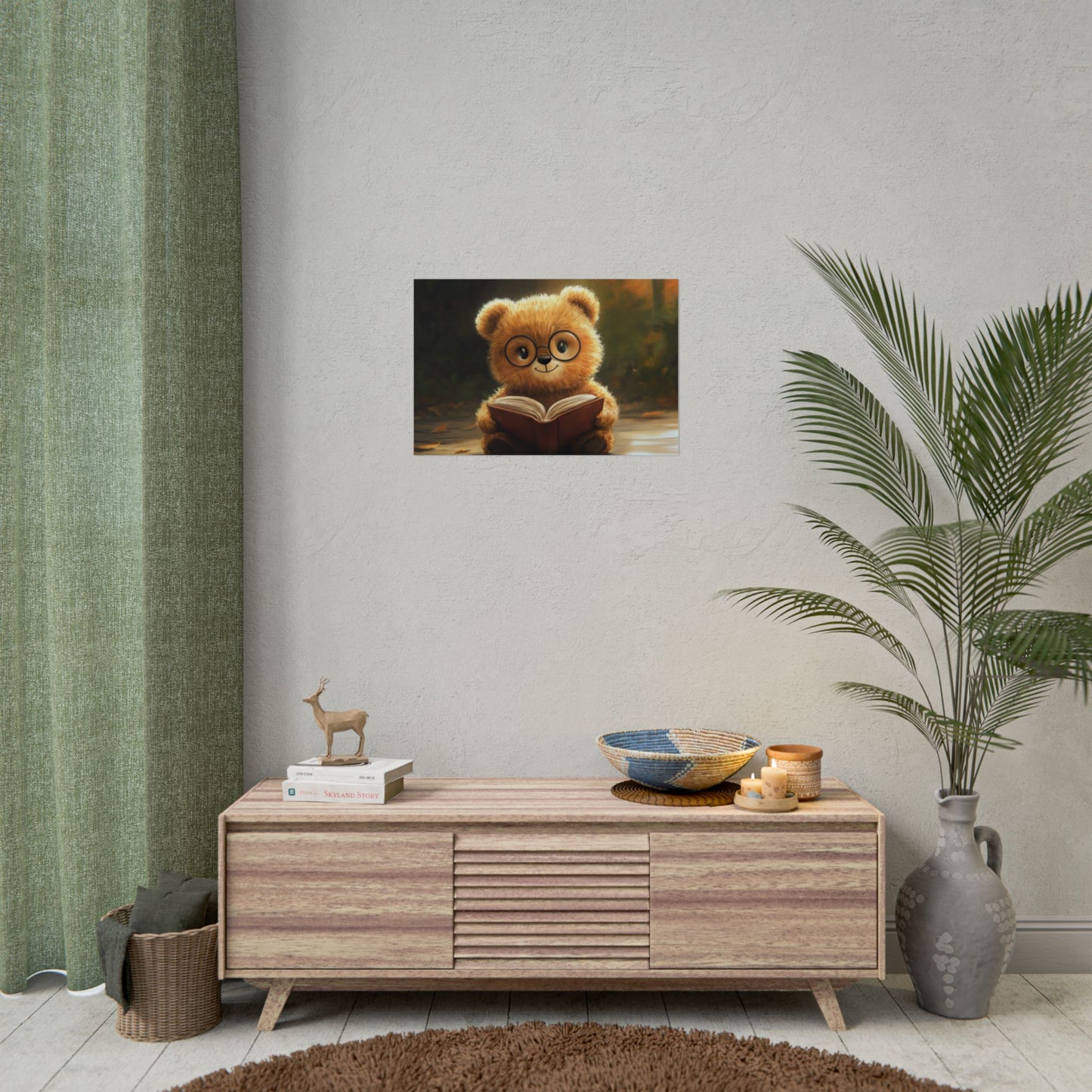 Adorable Teddy Bear Reading - Premium Art Print