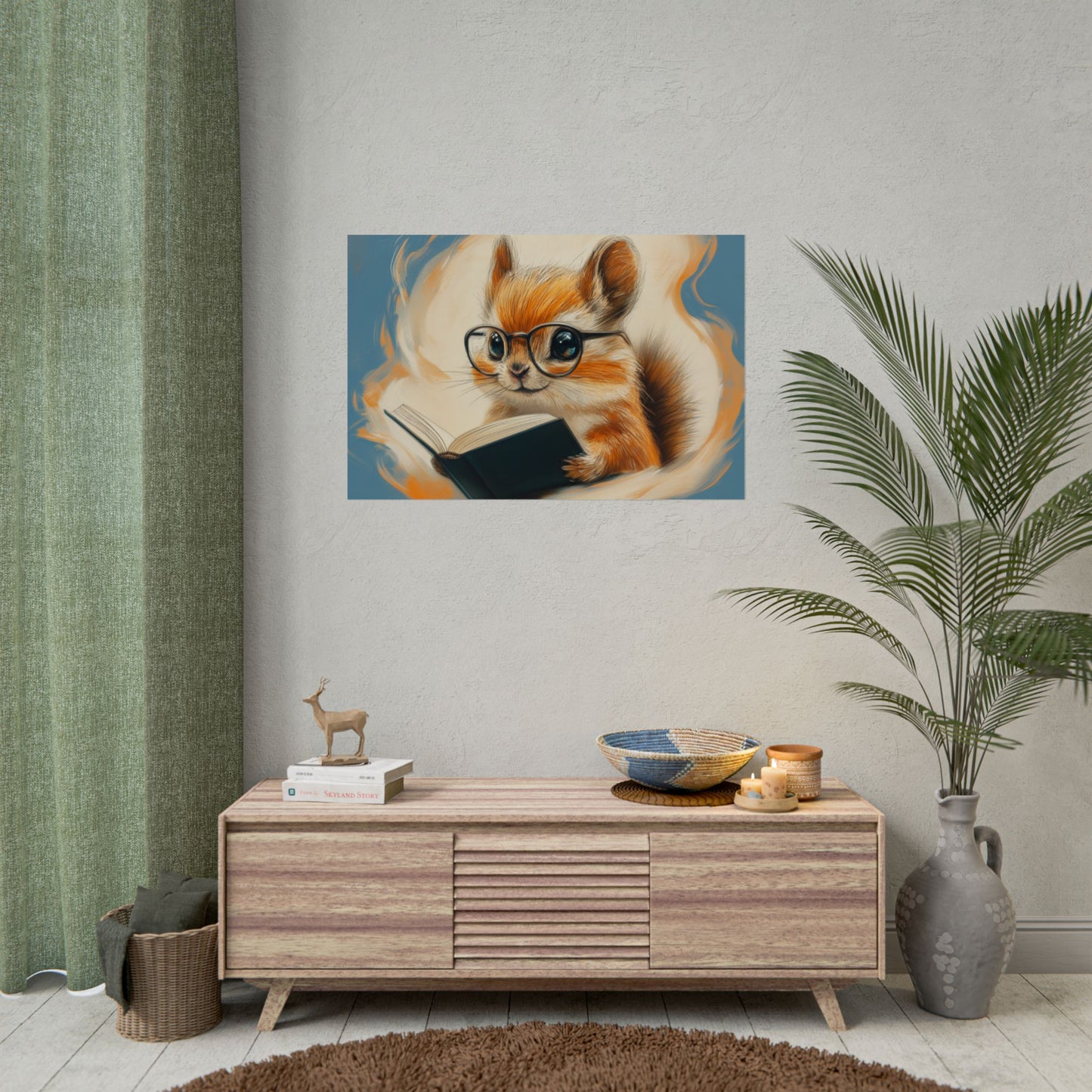 Whimsical Chipmunk Reading A Book - Premium Art Print