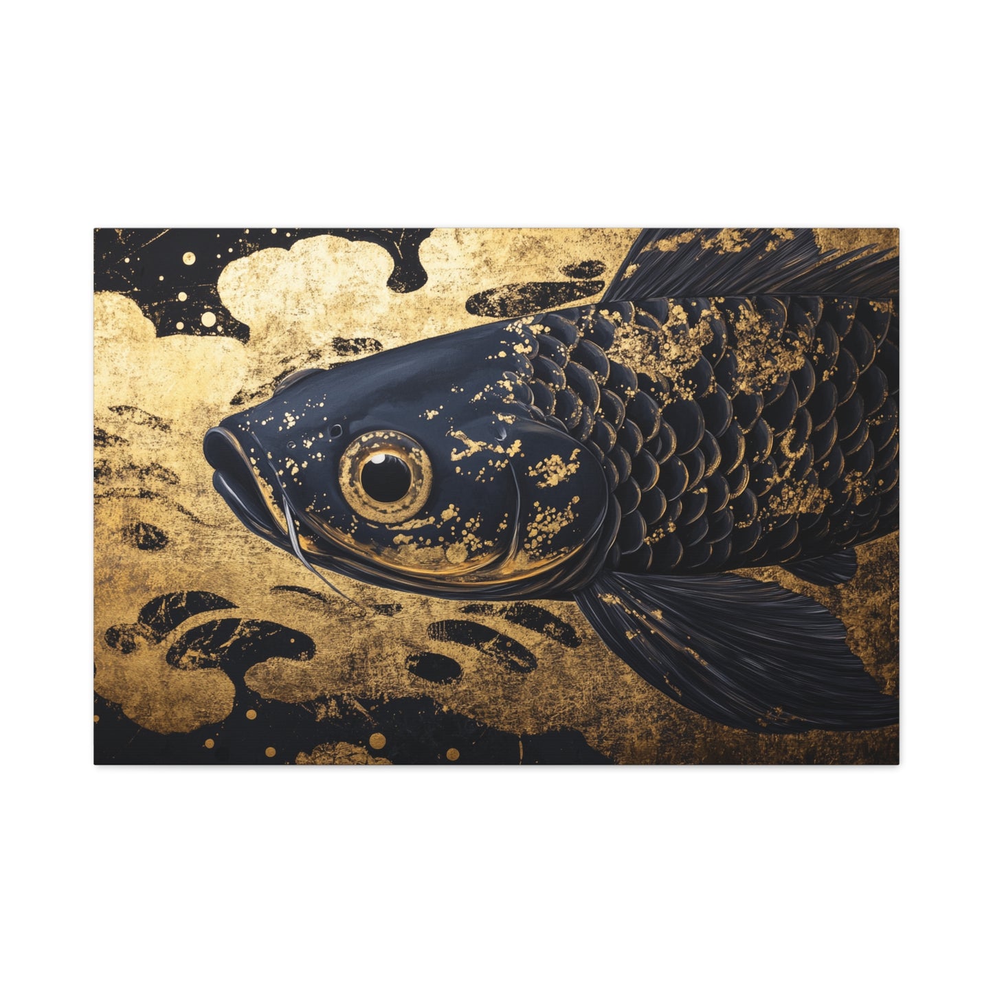 Gold Leaf Black Koi Fish - Canvas