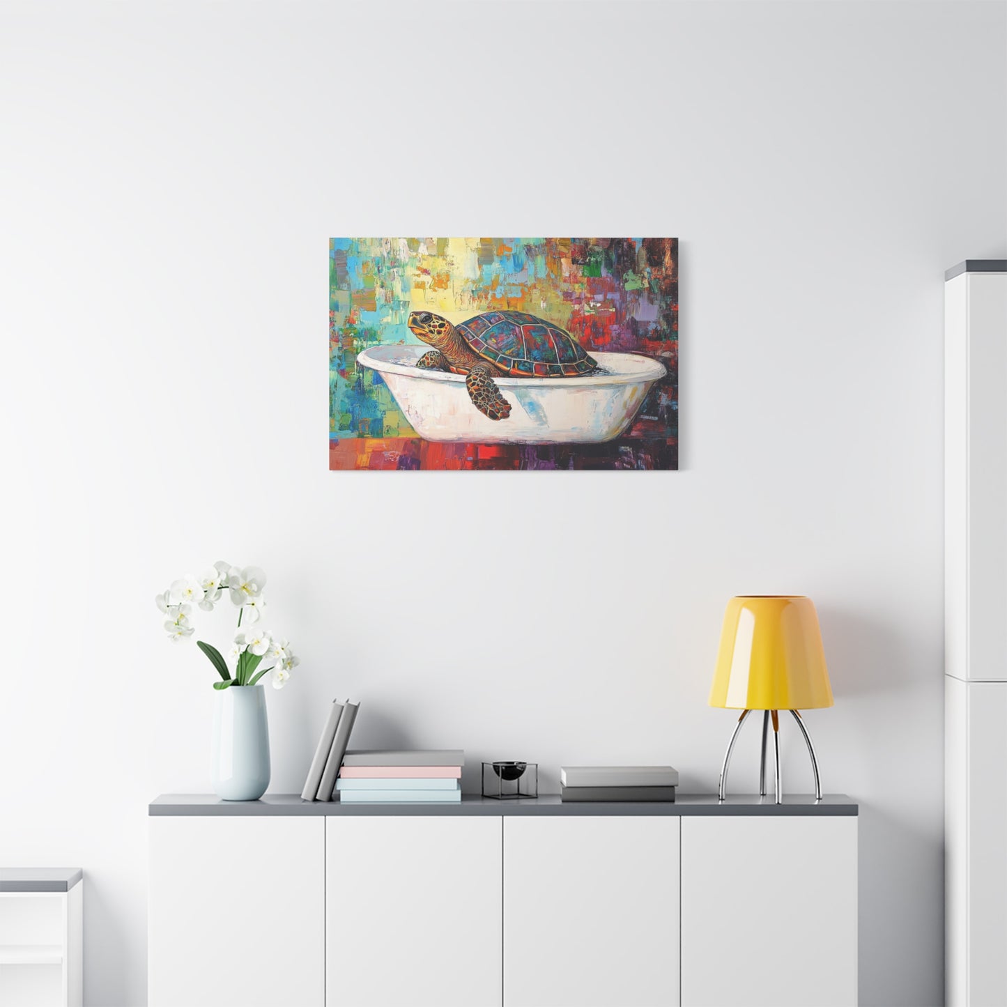 Colorful Turtle In A Bathtub - Canvas