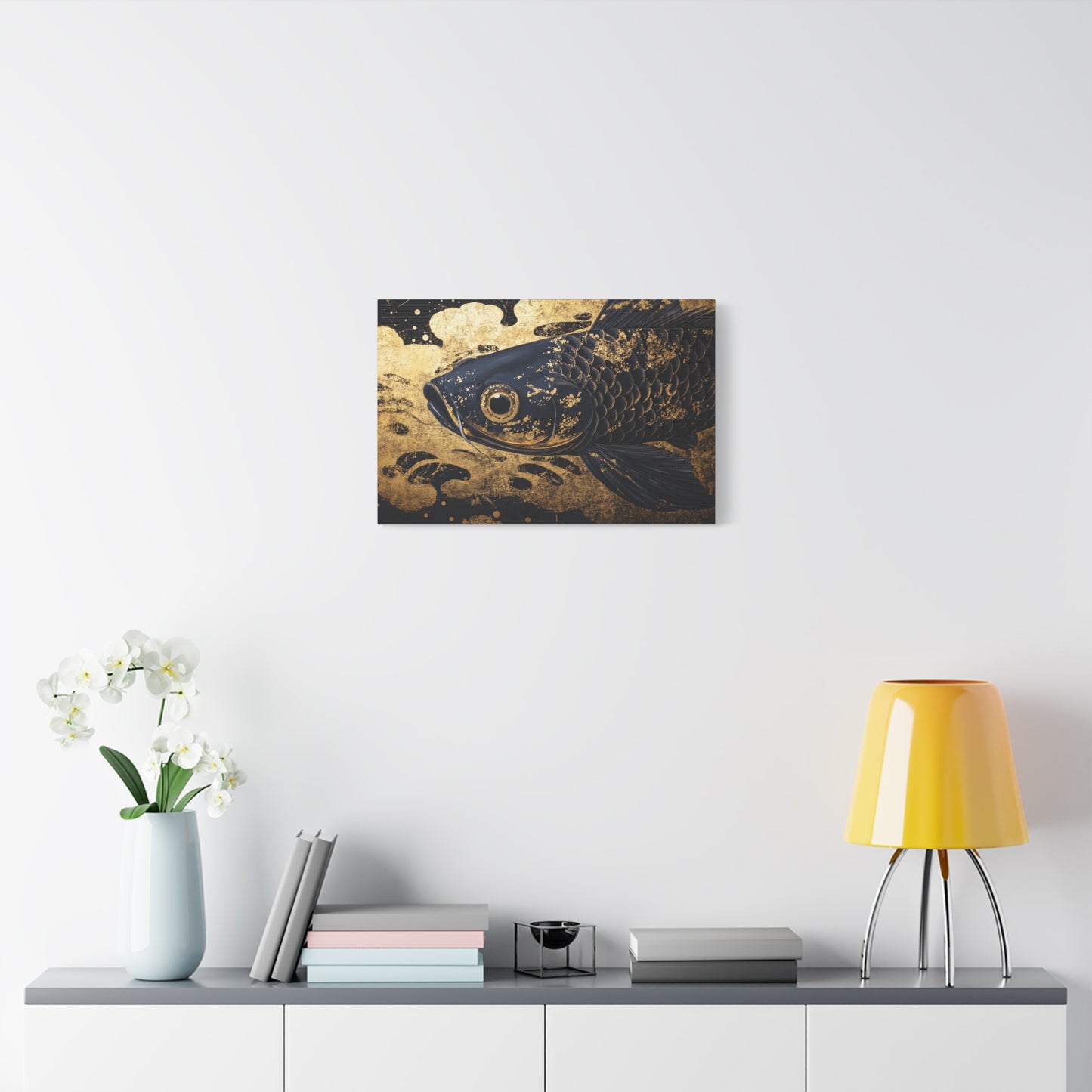 Gold Leaf Black Koi Fish - Canvas