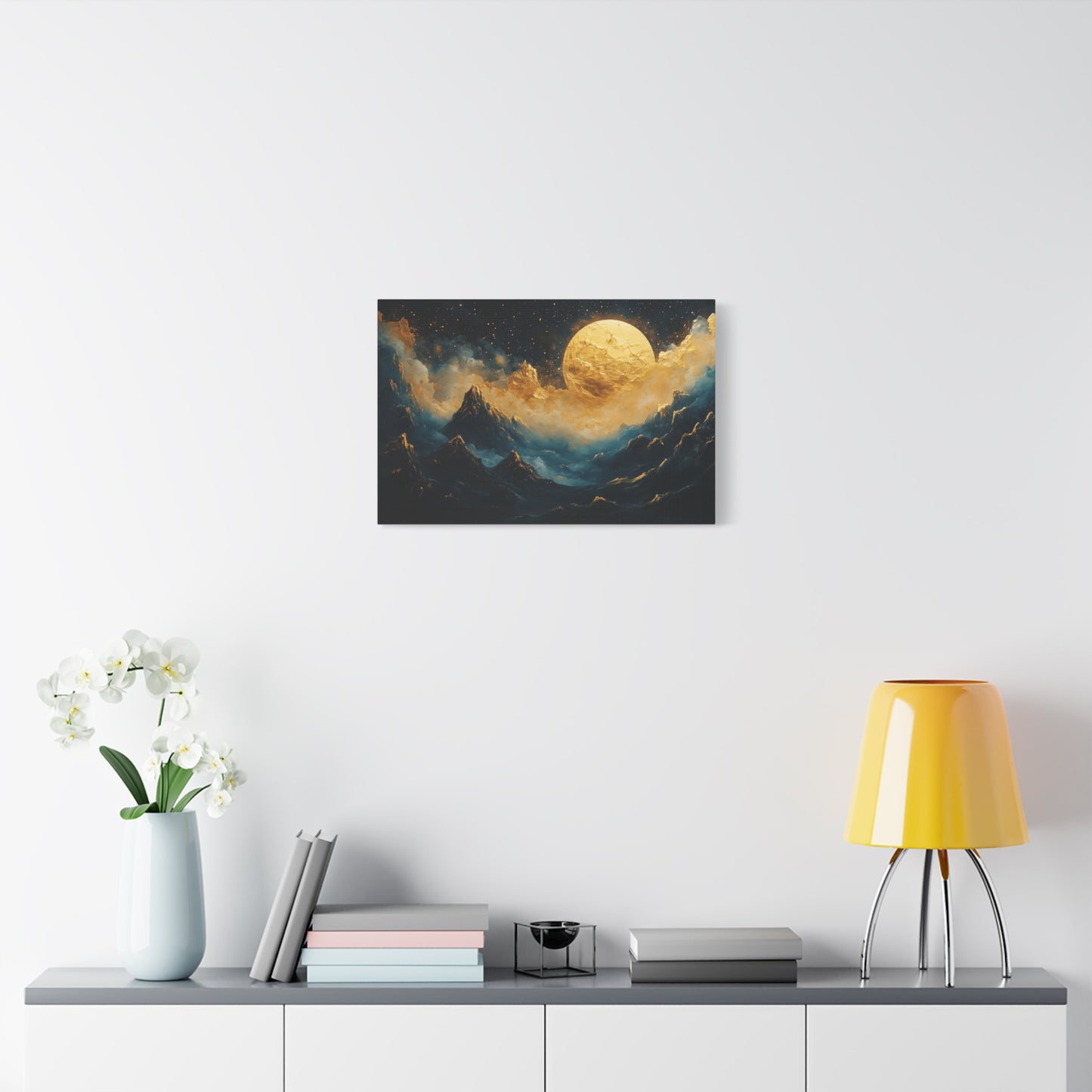 Gold Leaf Moonlit Mountain Landscape - Canvas