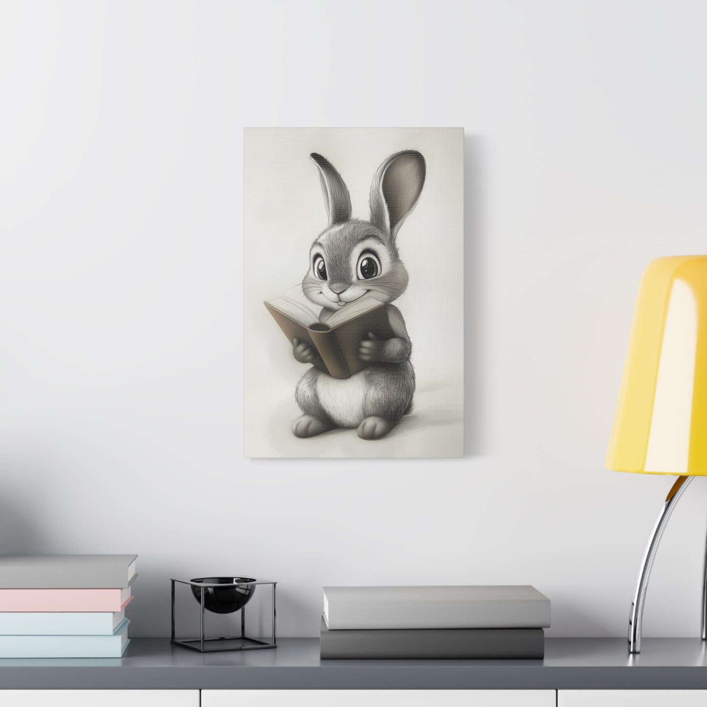 Adorable Rabbit Reading A Book - Canvas