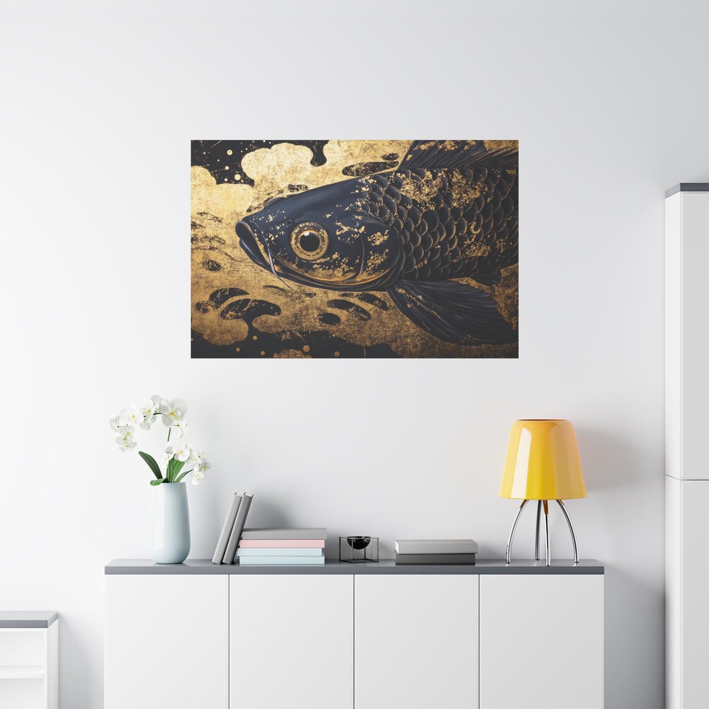 Gold Leaf Black Koi Fish - Canvas
