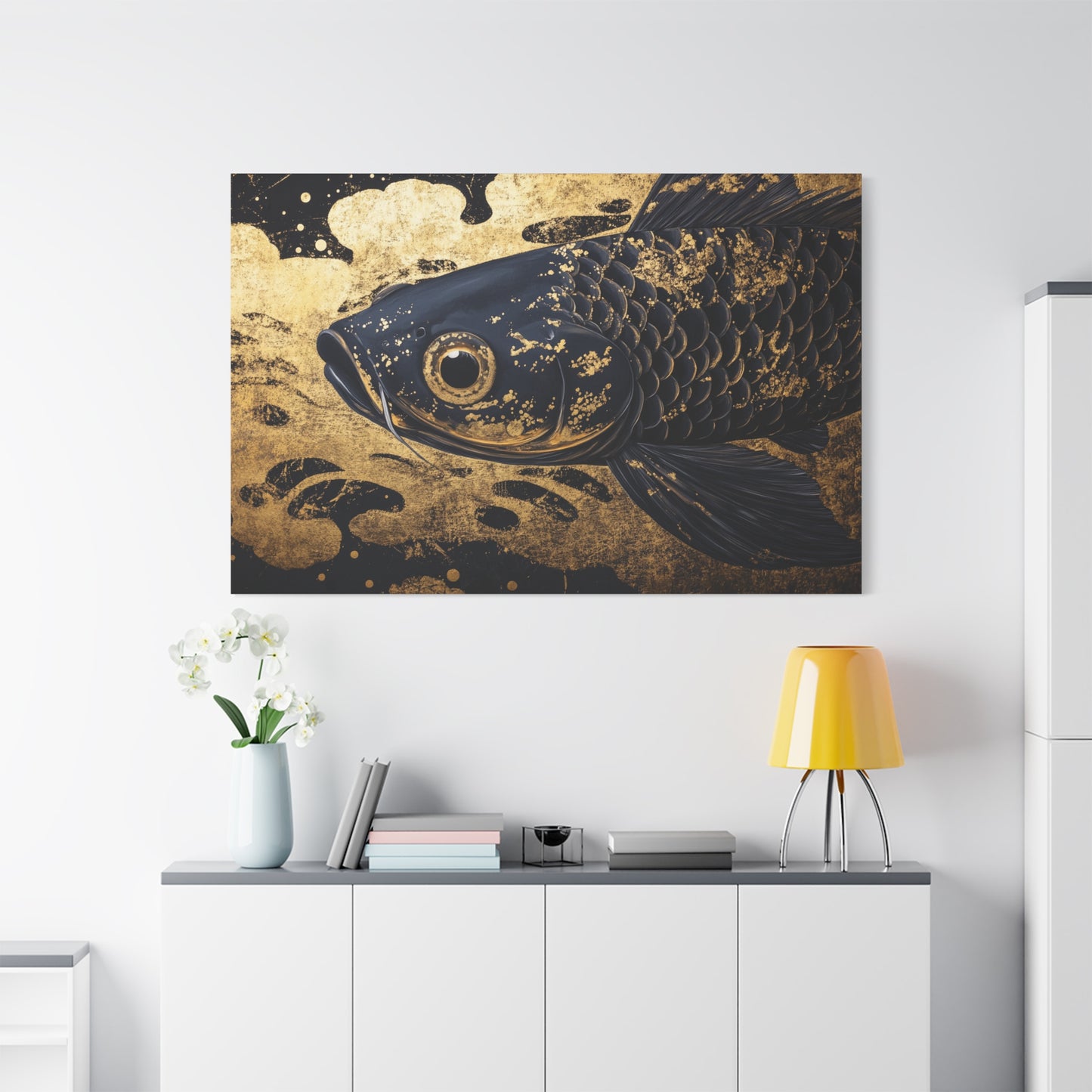 Gold Leaf Black Koi Fish - Canvas