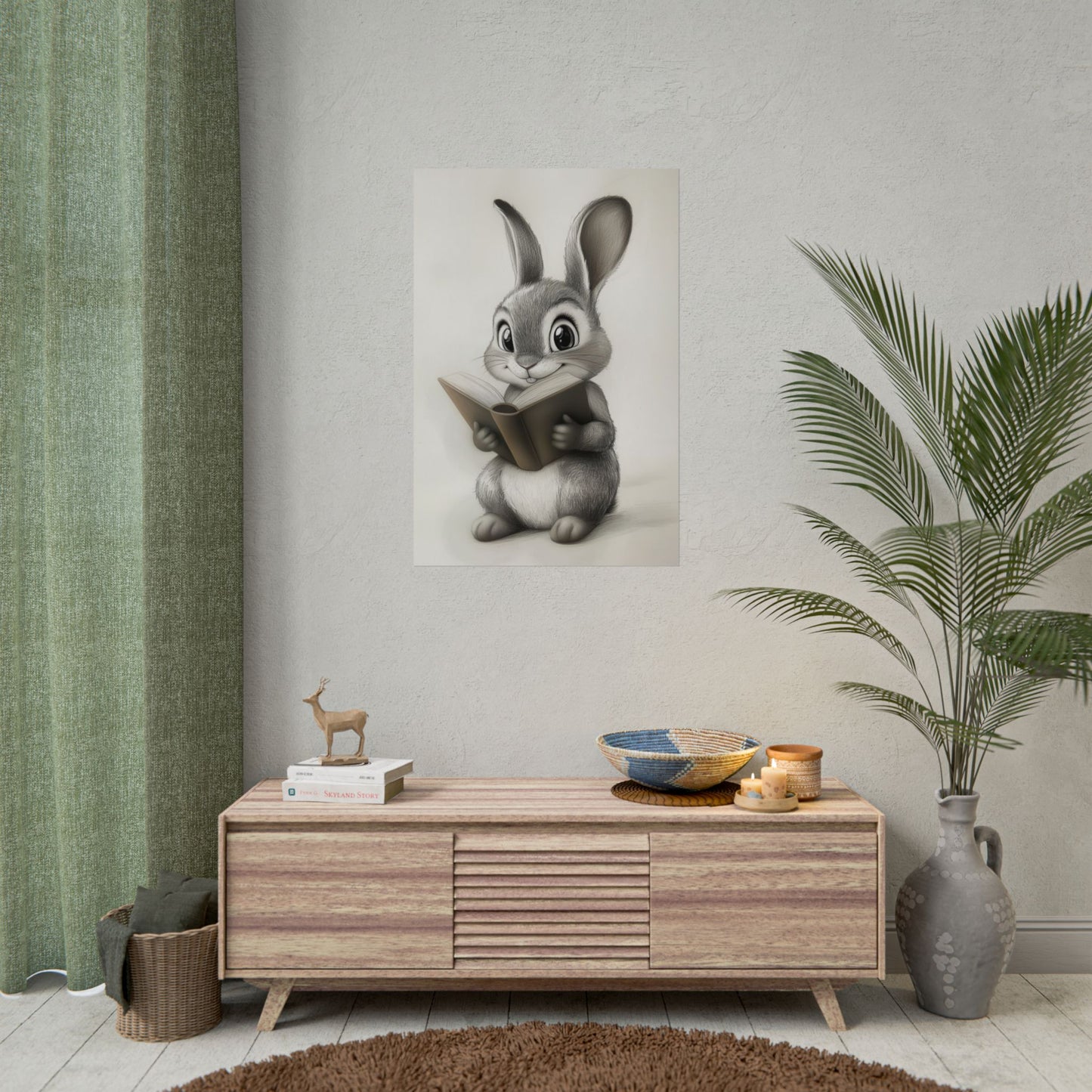 Adorable Rabbit Reading A Book - Premium Art Print