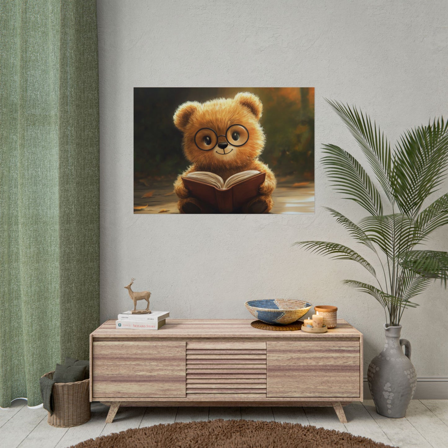 Adorable Teddy Bear Reading - Premium Art Print