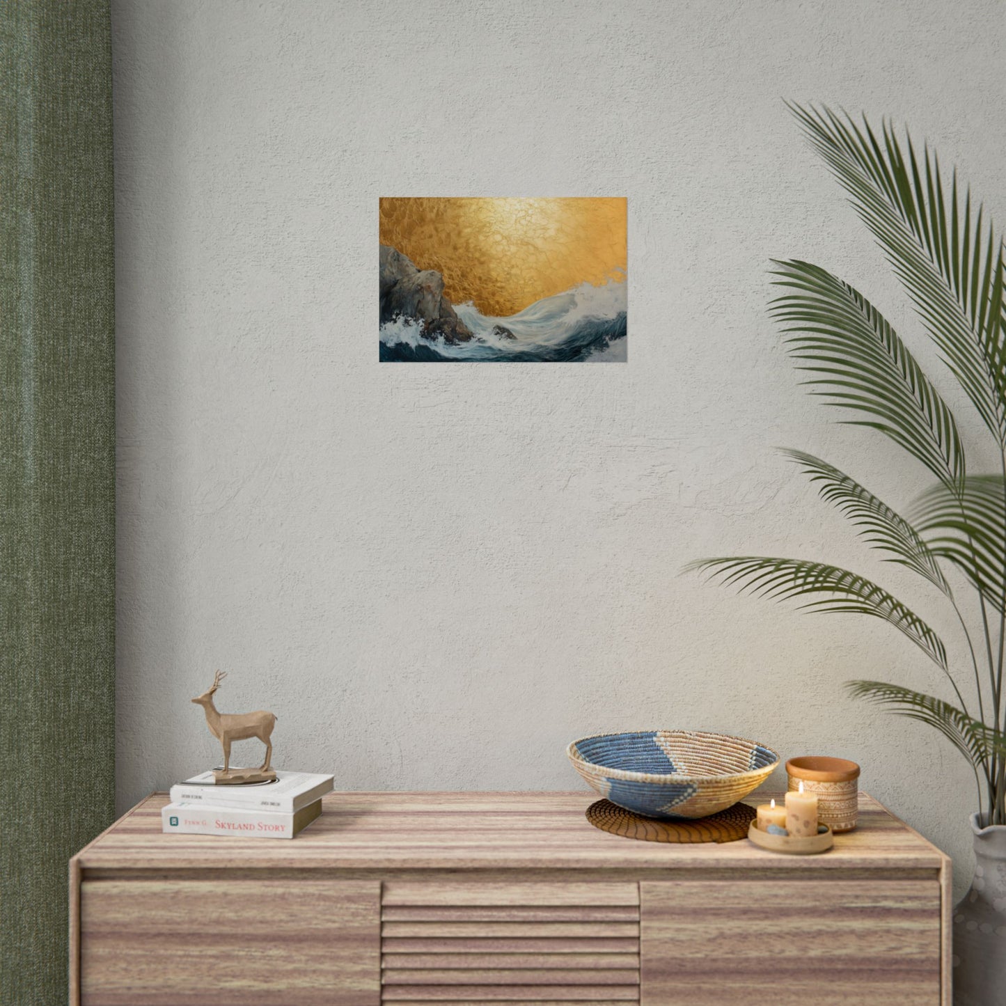 Golden Leaf Waves On The Rocks - Premium Art Print