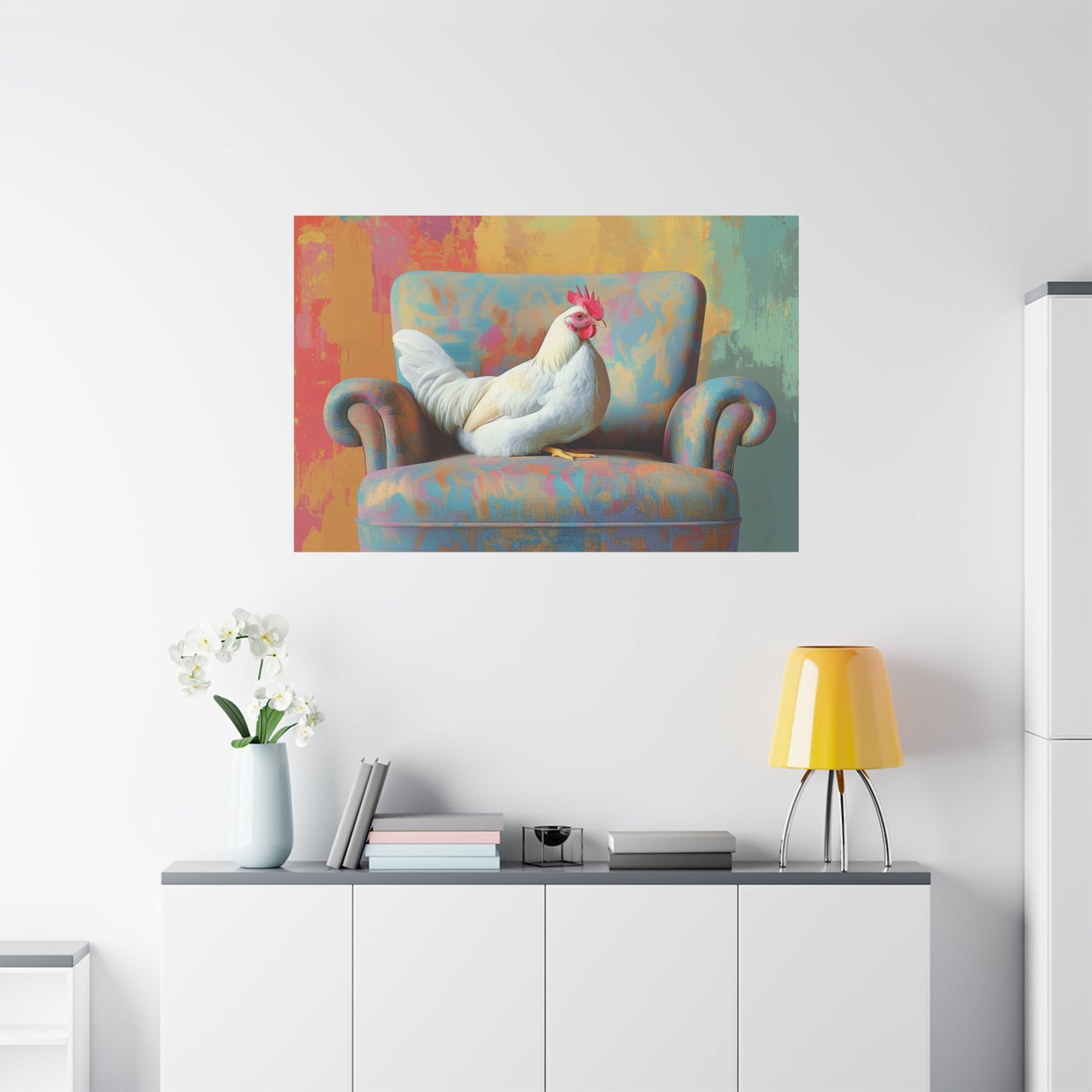 Vibrant Chicken Relaxing On An Elegant Armchair - Canvas