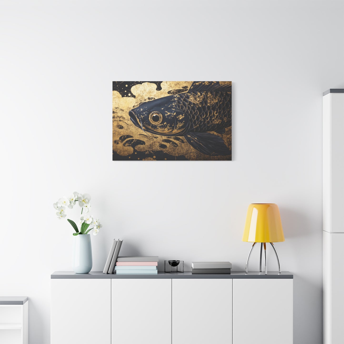 Gold Leaf Black Koi Fish - Canvas