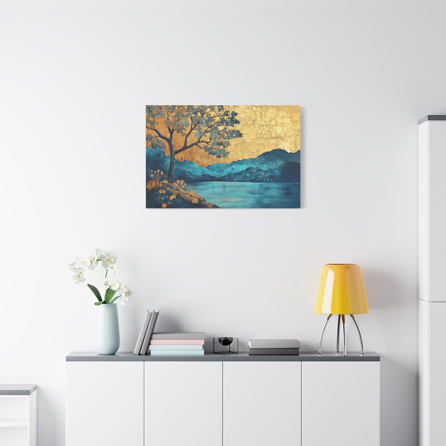 Gold Leaf Blue Gold Landscape - Canvas